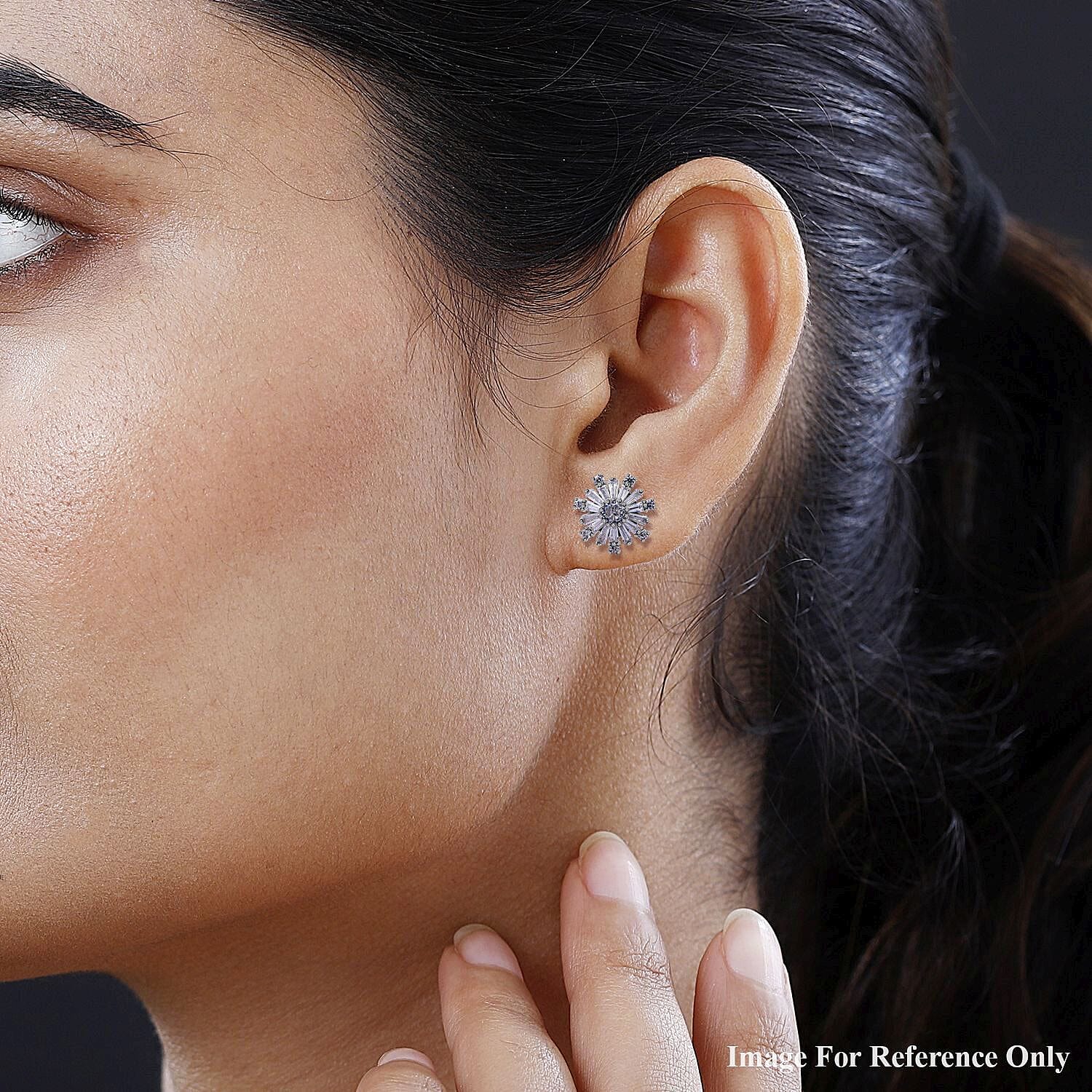 NY Close Out - Simulated Diamond Starburst Earrings (with Push Back) in Sterling Silver.