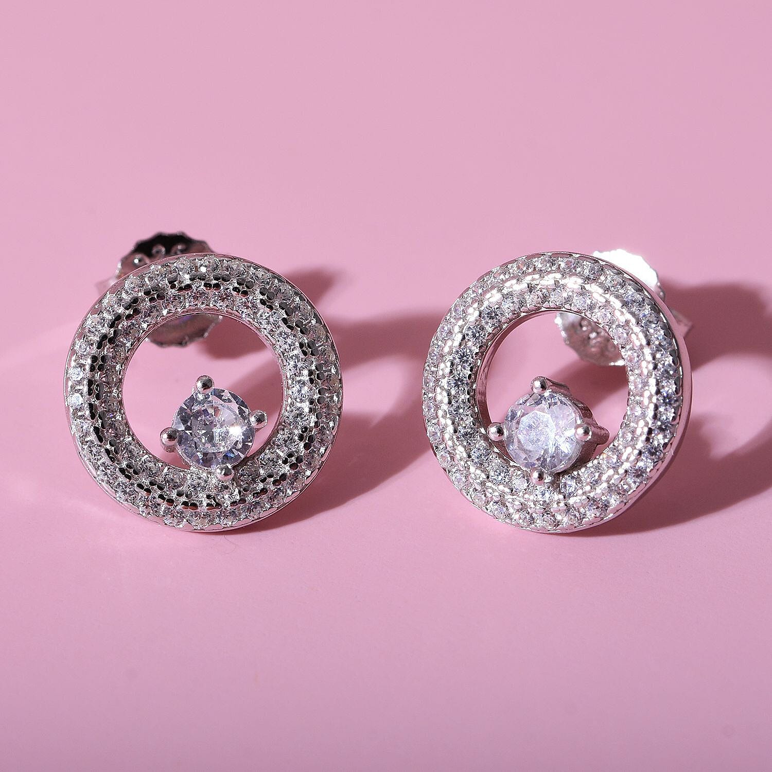 Bangkok Closeout Deal -Simulated Diamond Earrings in Rhodium Overlay Sterling Silver