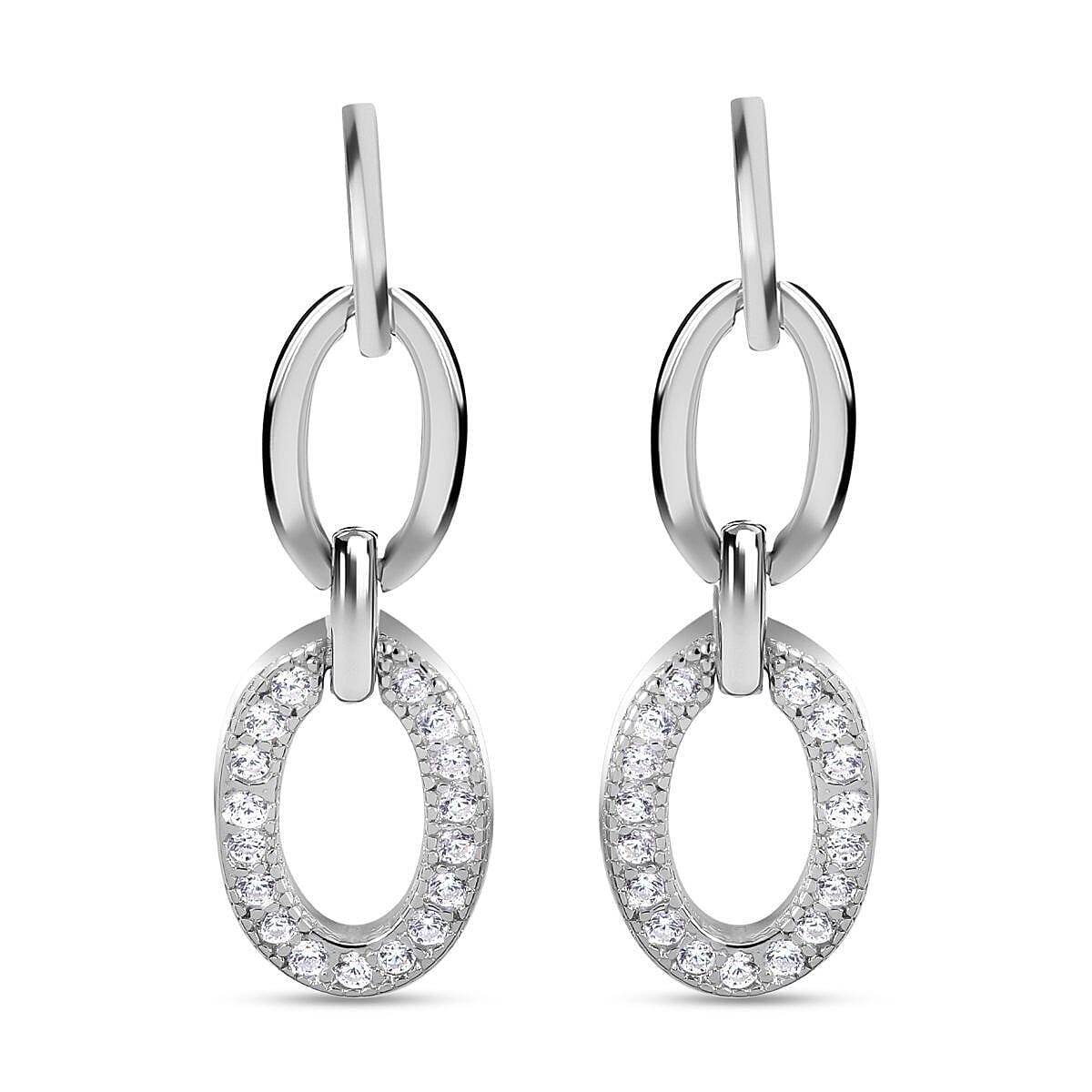 Bangkok Closeout Deal -Supreme Finish Simulated Diamond Earrings in Rhodium Overlay Sterling Silver