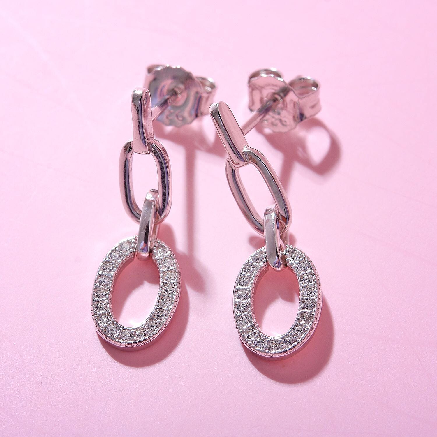 Bangkok Closeout Deal -Supreme Finish Simulated Diamond Earrings in Rhodium Overlay Sterling Silver