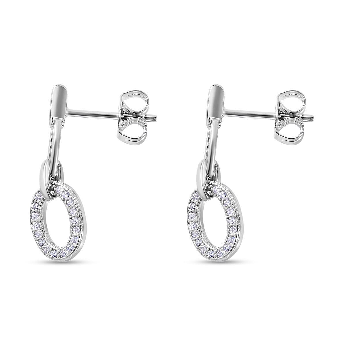 Bangkok Closeout Deal -Supreme Finish Simulated Diamond Earrings in Rhodium Overlay Sterling Silver