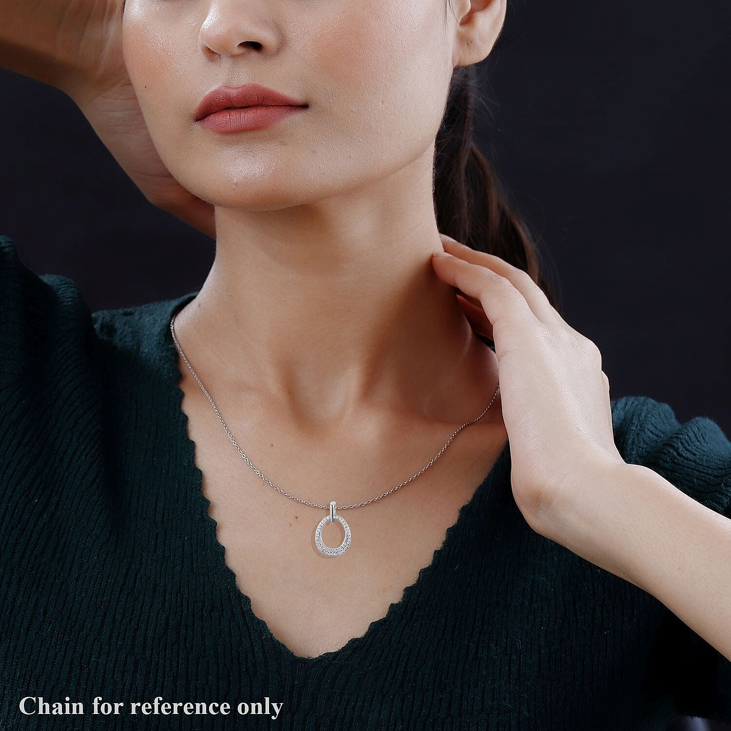 NY Closeout - Simulated Diamond Pendant in Rhodium Overlay Sterling Silver