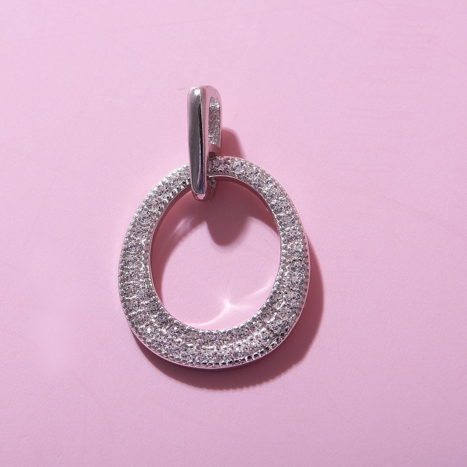 NY Closeout - Simulated Diamond Pendant in Rhodium Overlay Sterling Silver