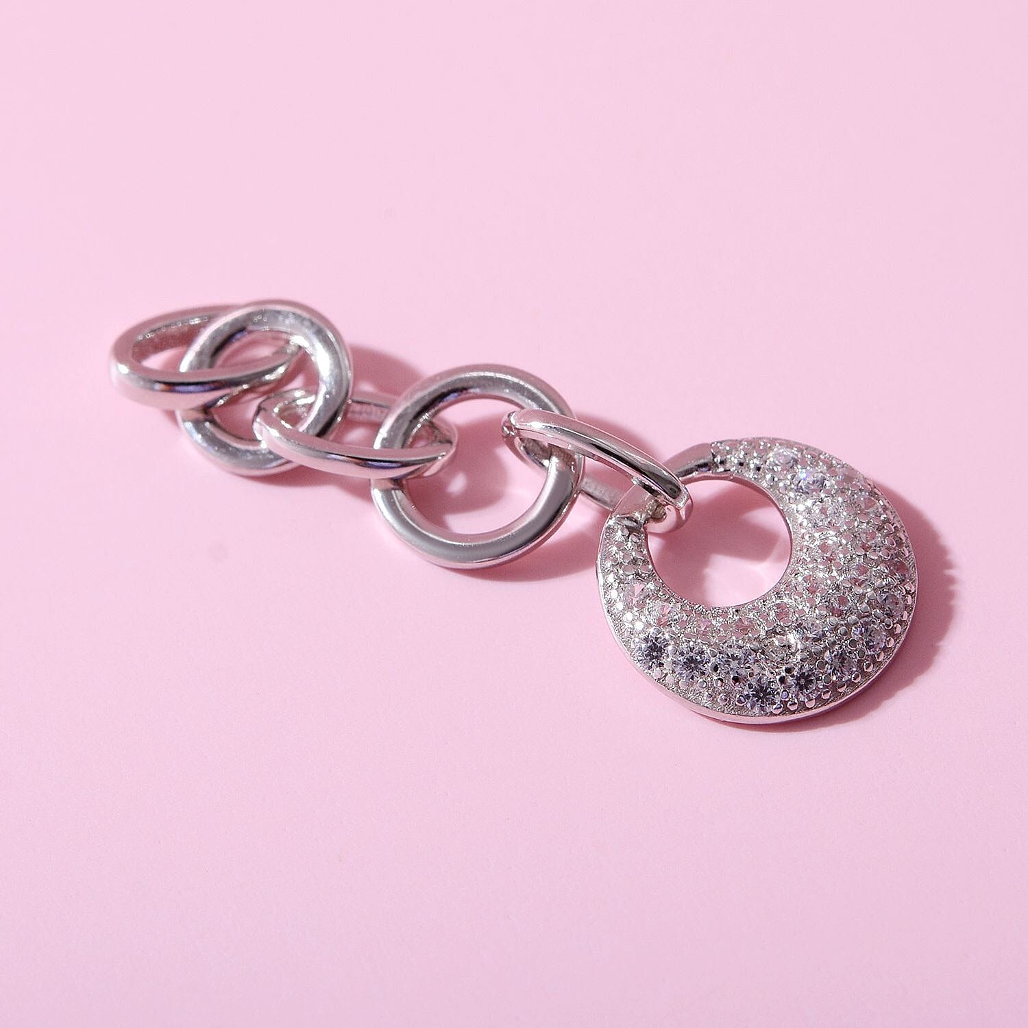 Bangkok Closeout Deal -Simulated Diamond Dangle Pendant in Rhodium Overlay Sterling Silver