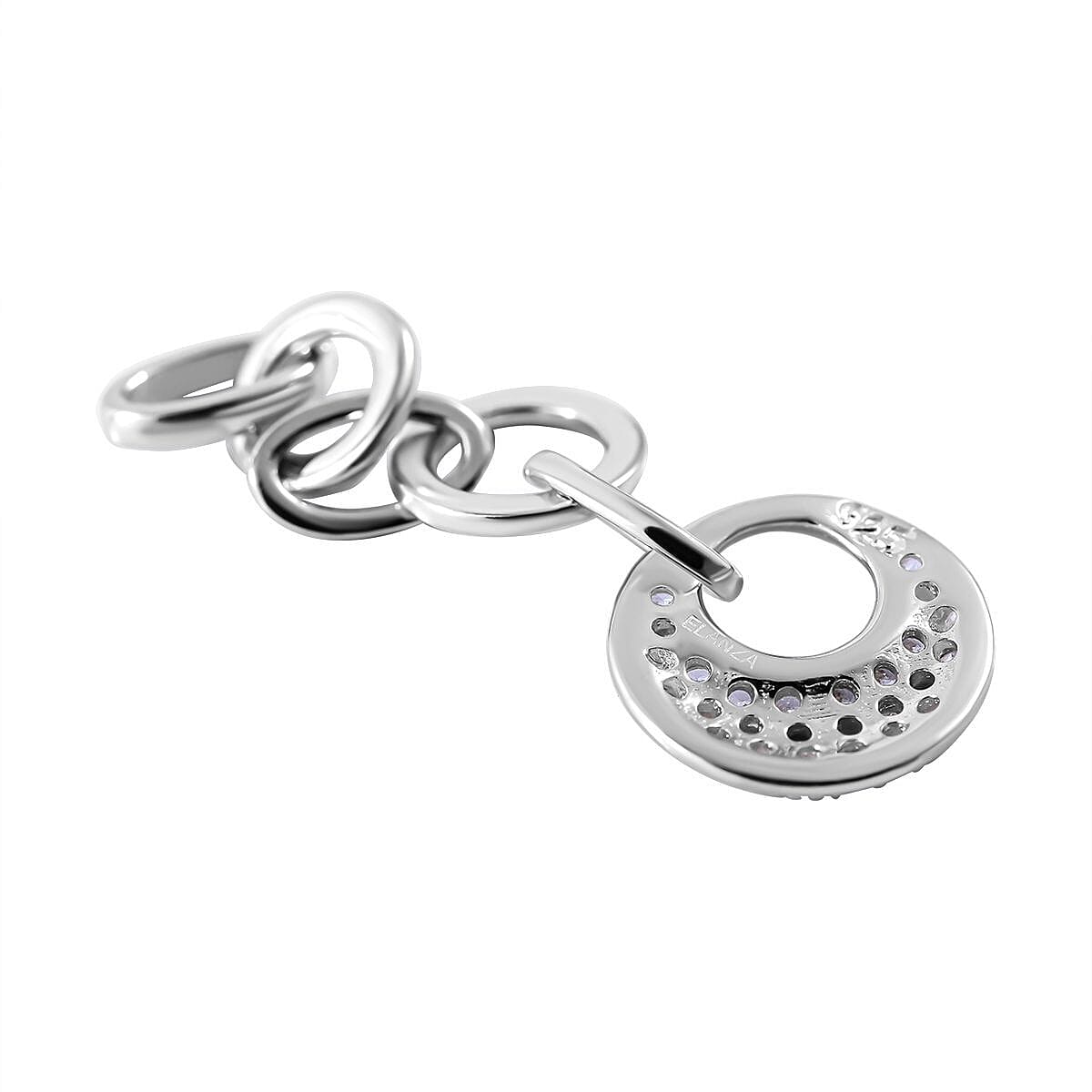 Bangkok Closeout Deal -Simulated Diamond Dangle Pendant in Rhodium Overlay Sterling Silver