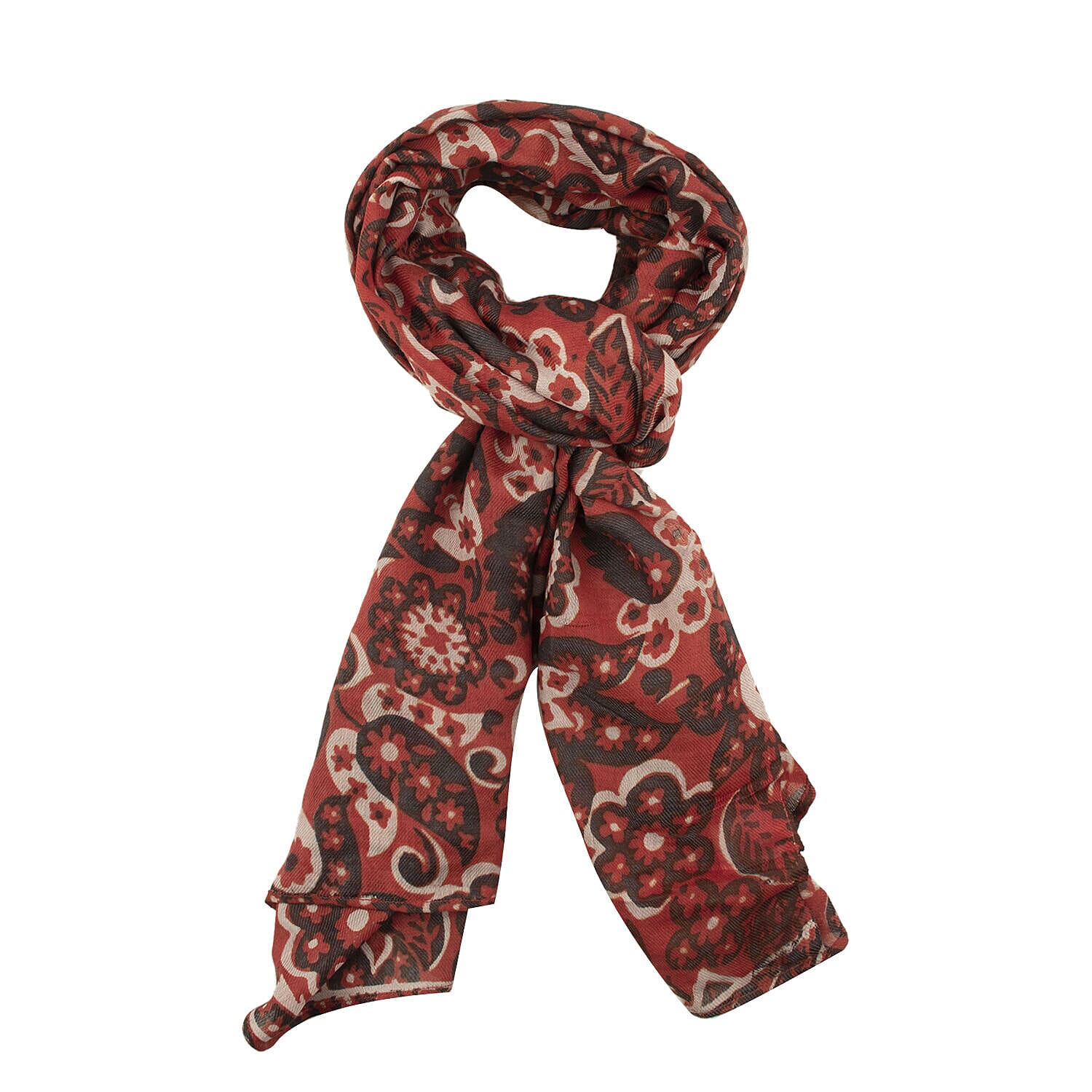 Tamsy Cotton Printed Scarf (Size 180x75 cm) - Red