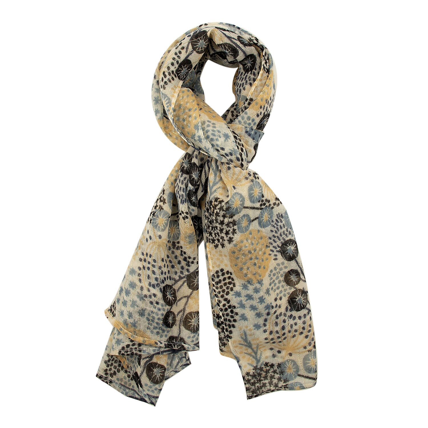 Tamsy Wool Printed Scarf (Size 180x70 cm) - Beige