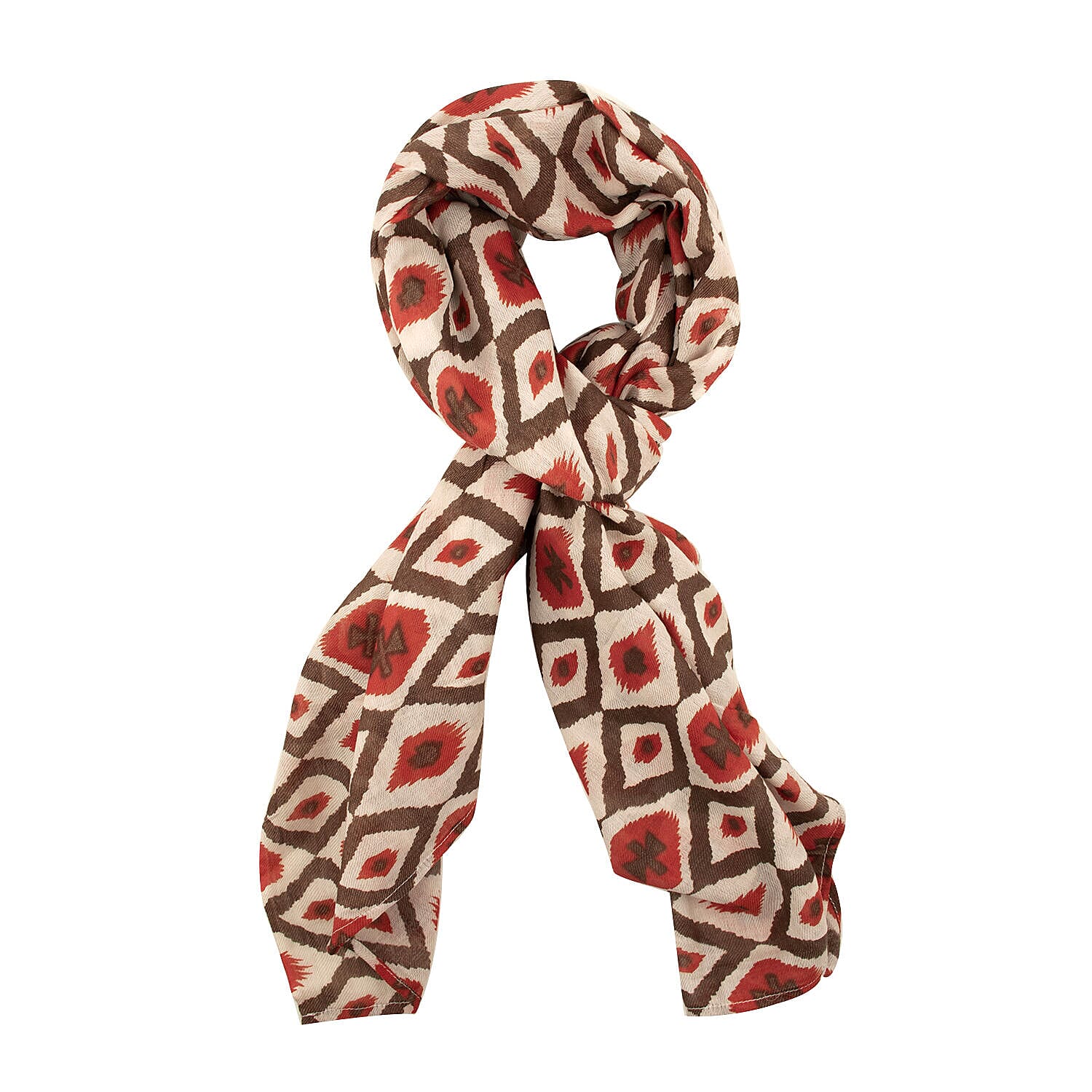 Tamsy Cotton Printed Scarf (Size 180x75 cm) - Red and Beige