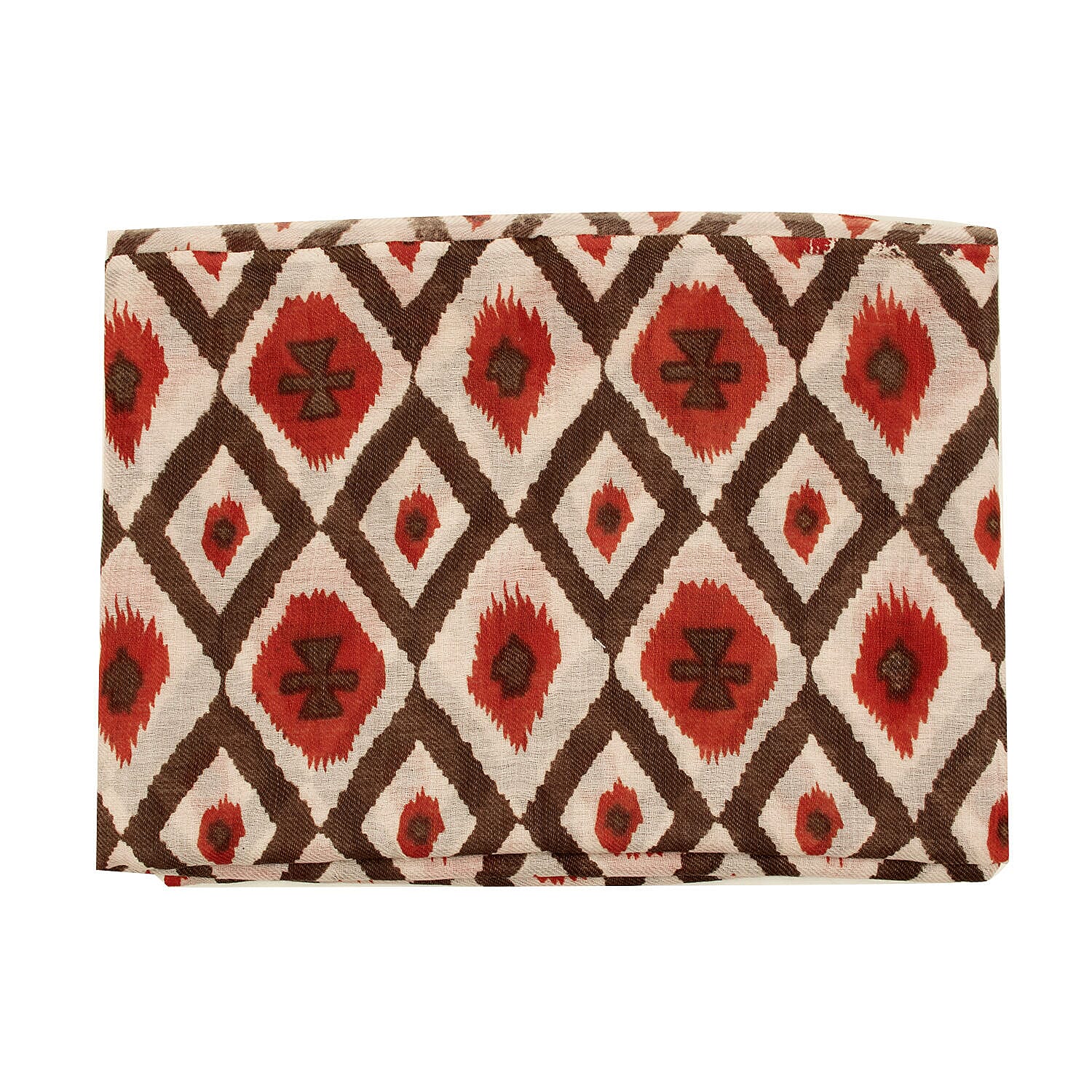 Tamsy Cotton Printed Scarf (Size 180x75 cm) - Red and Beige