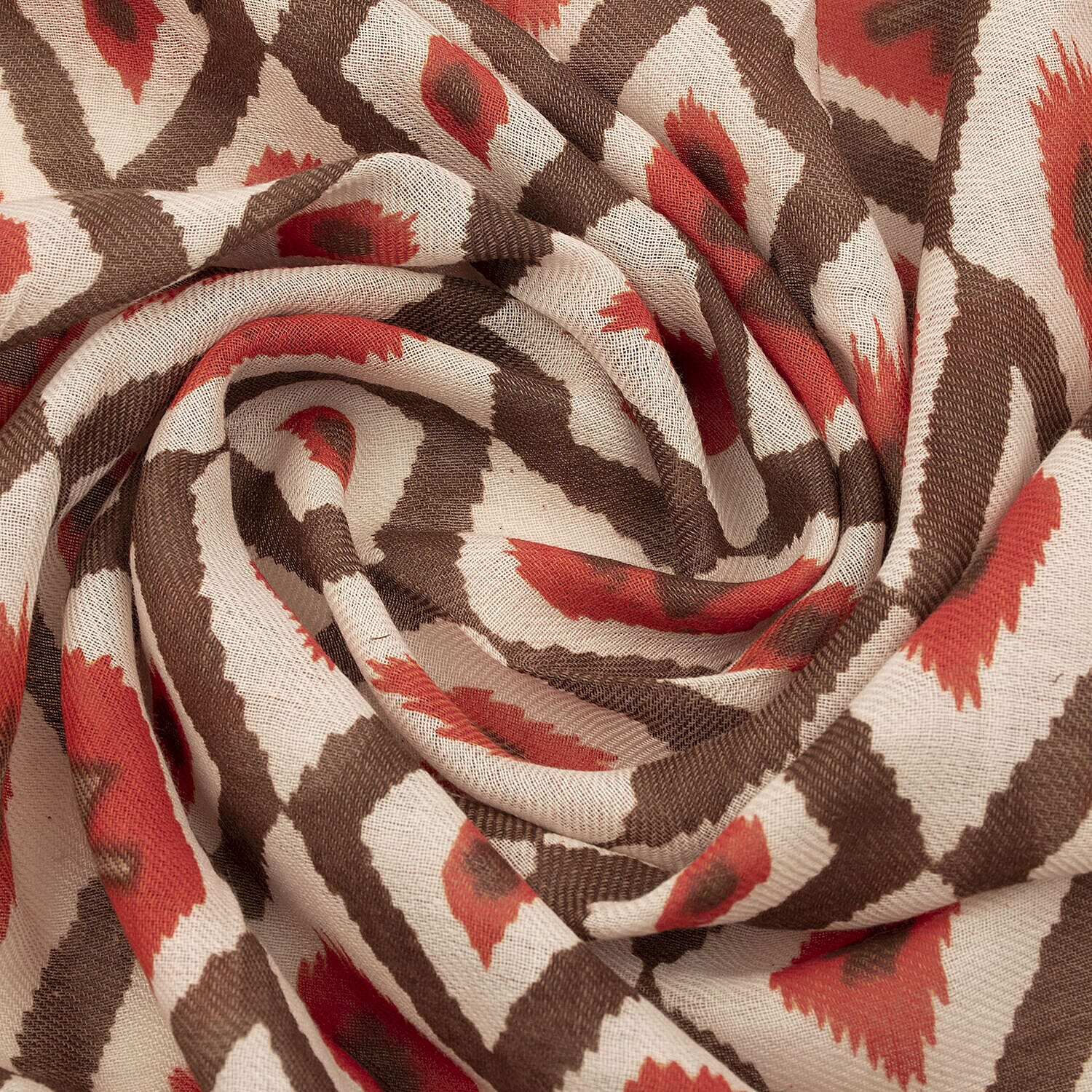 Tamsy Cotton Printed Scarf (Size 180x75 cm) - Red and Beige