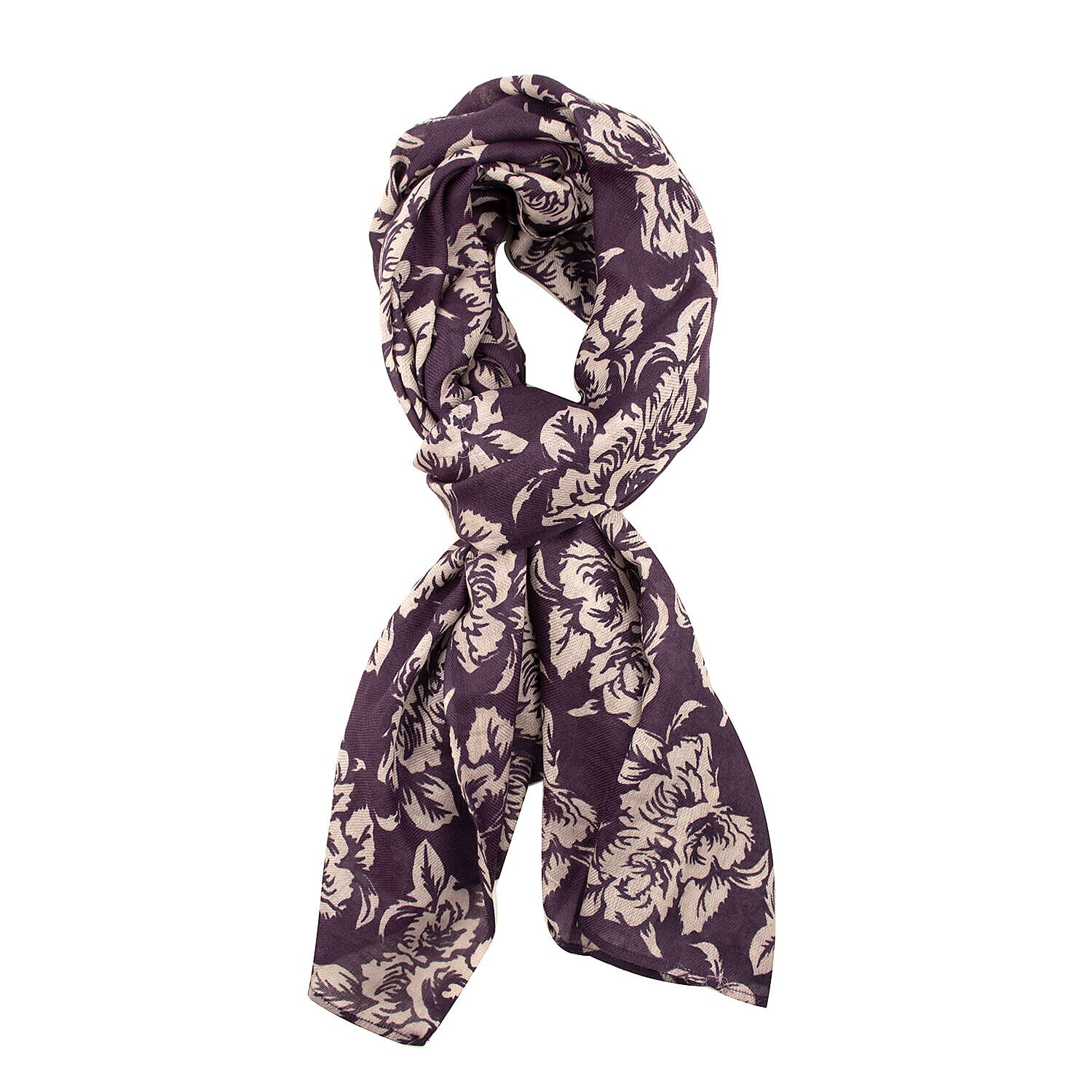 Tamsy Cotton Printed Scarf (Size 180x100 cm) - Purple - Beige