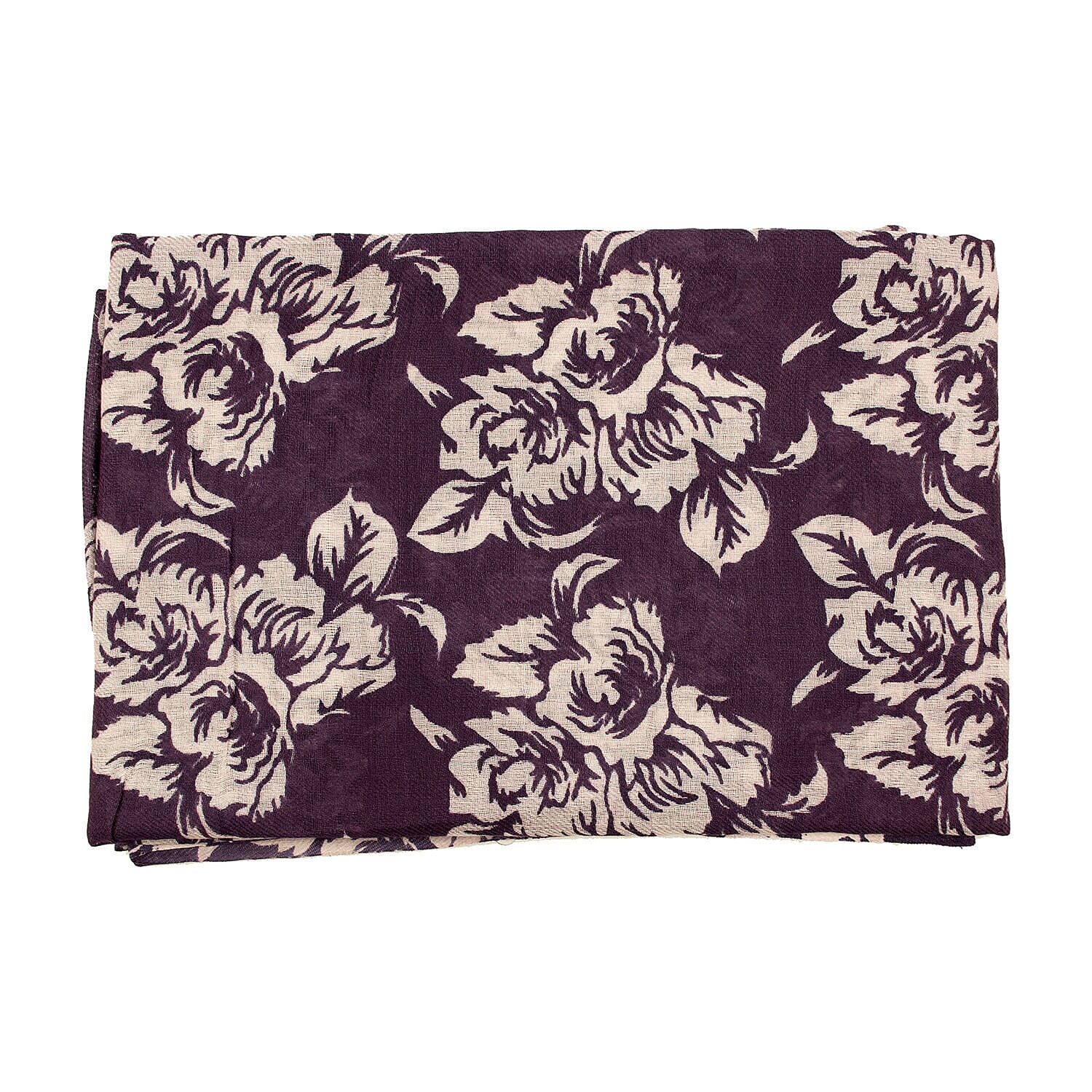 Tamsy Cotton Printed Scarf (Size 180x100 cm) - Purple - Beige
