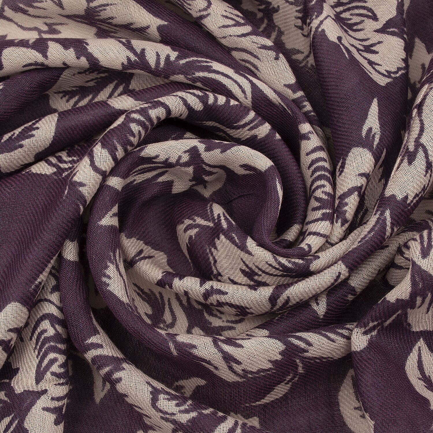 Tamsy Cotton Printed Scarf (Size 180x100 cm) - Purple - Beige