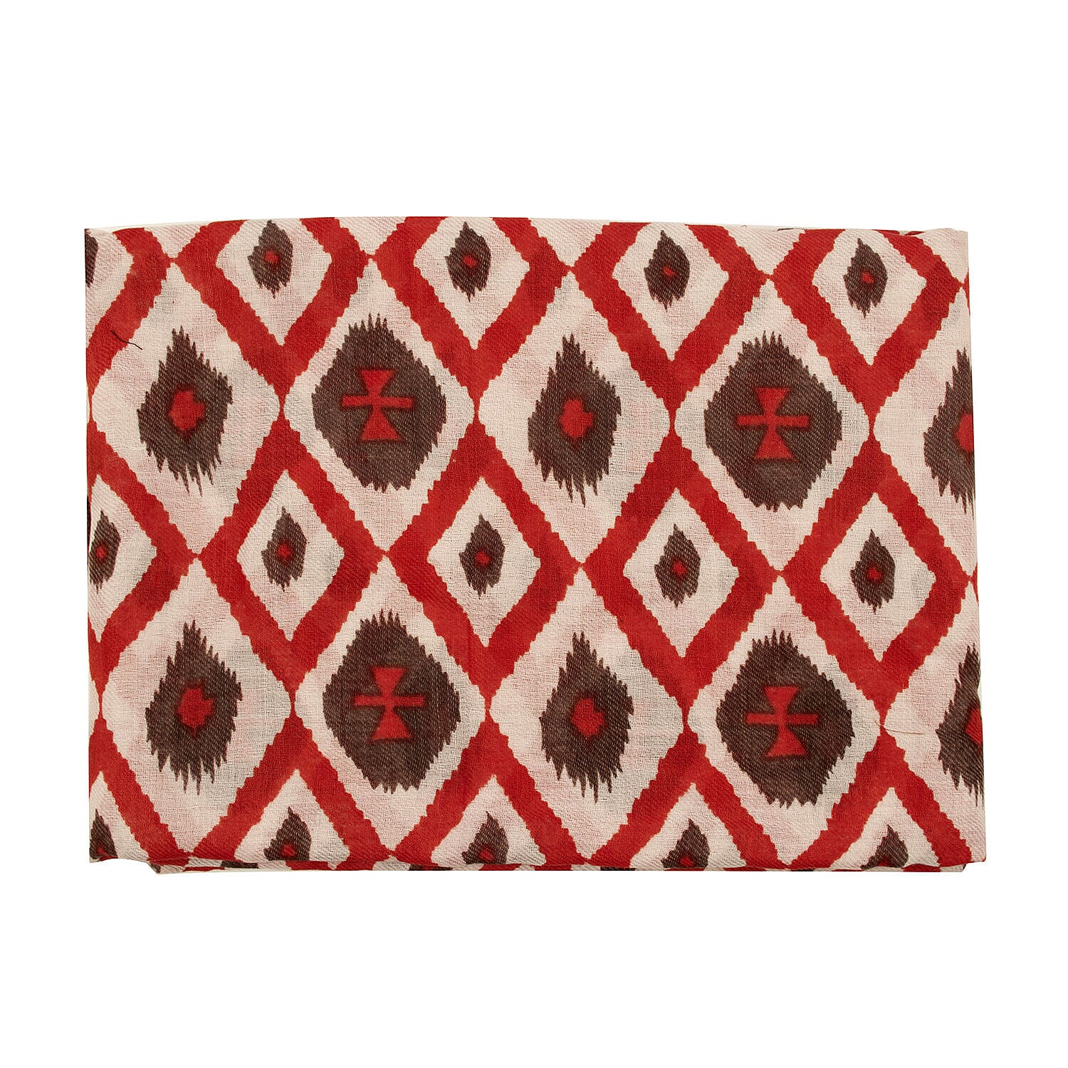 Tamsy Cotton and Printed Scarf (Size 180x100 cm) - Red & Brown