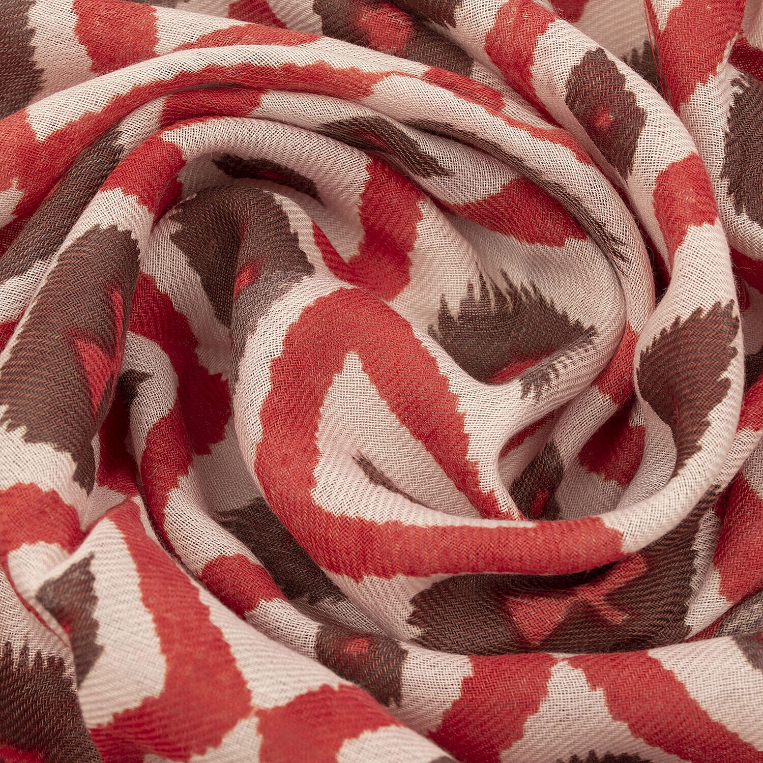 Tamsy Cotton and Printed Scarf (Size 180x100 cm) - Red & Brown