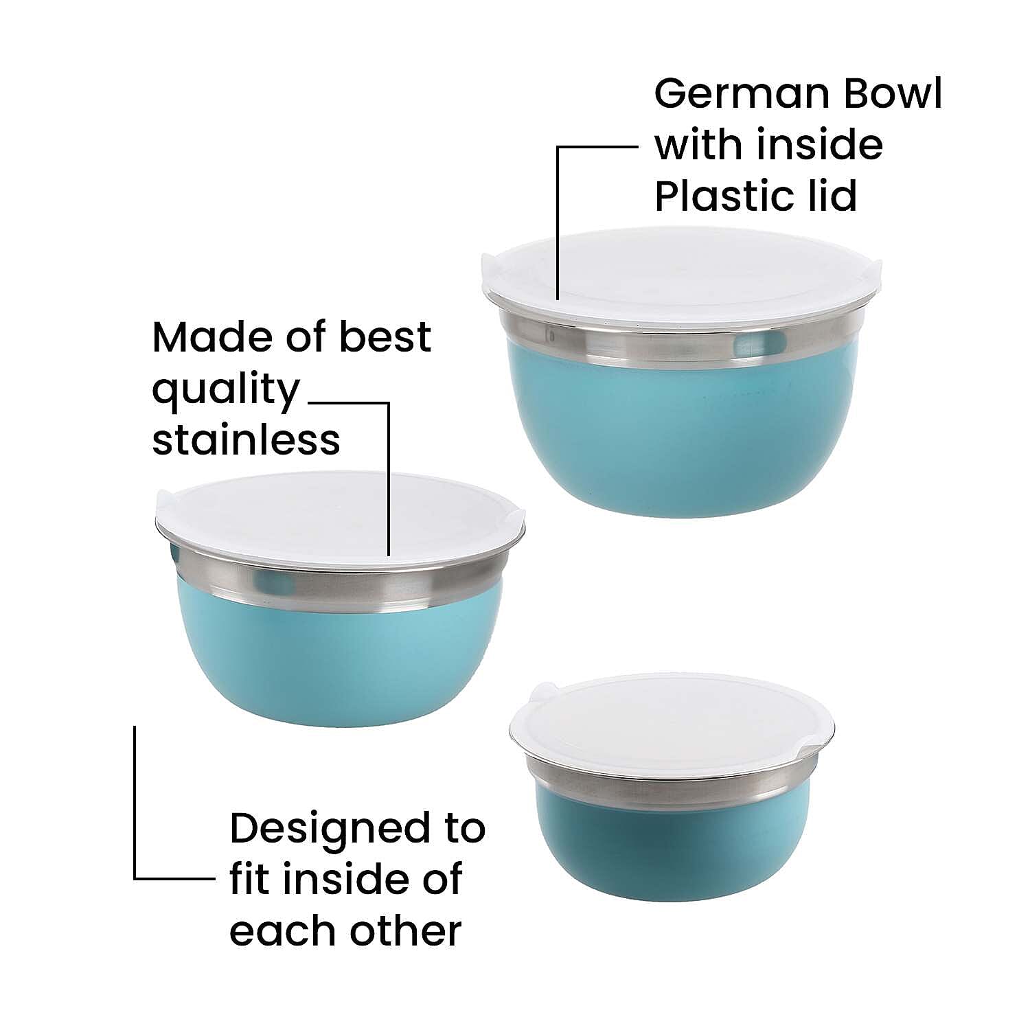 Set of 3 Stainless Steel Bowl with Plastic Lid - Teal Set of 3 Stainless Steel Bowl with Plastic Lid - Teal