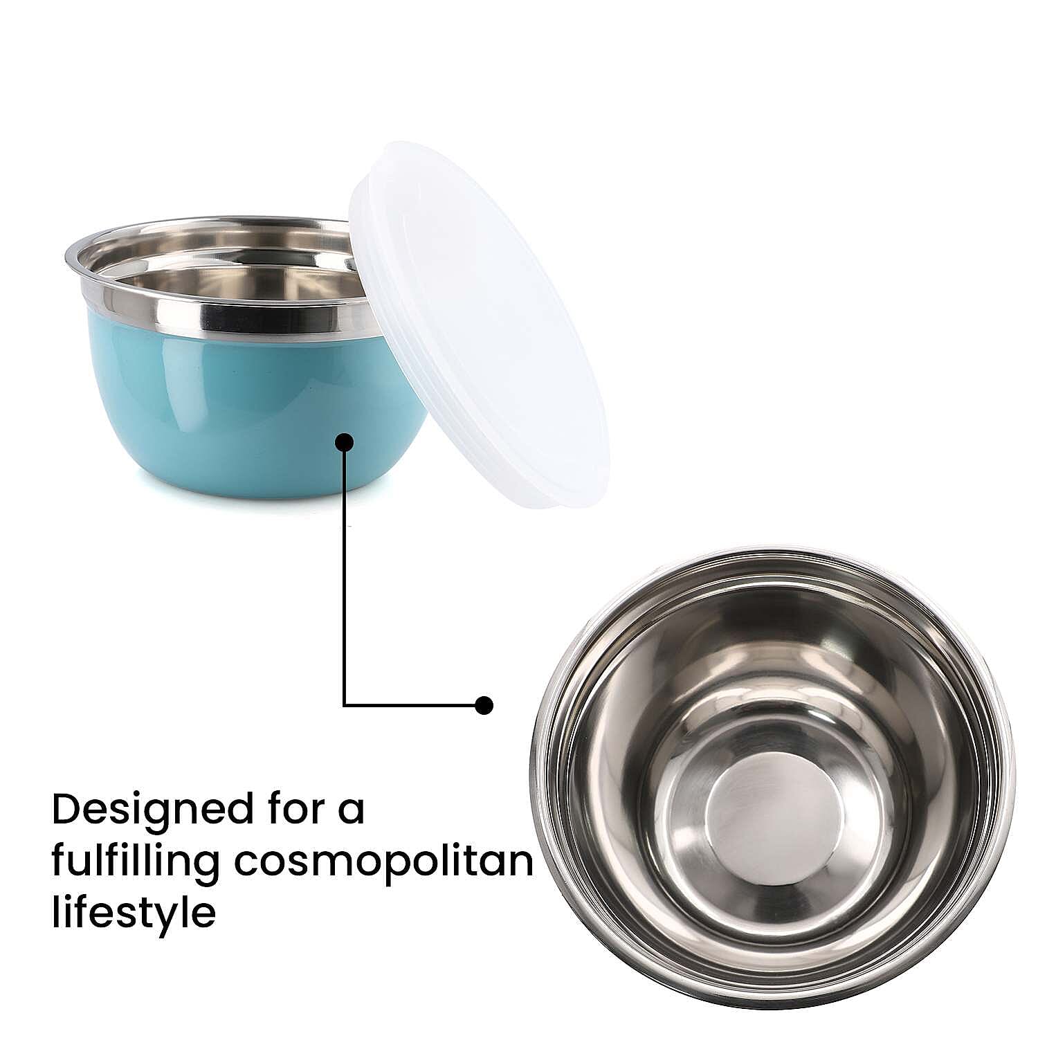 Set of 3 Stainless Steel Bowl with Plastic Lid - Teal Set of 3 Stainless Steel Bowl with Plastic Lid - Teal