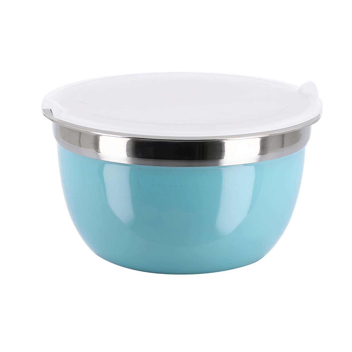Set of 3 Stainless Steel Bowl with Plastic Lid - Teal Set of 3 Stainless Steel Bowl with Plastic Lid - Teal