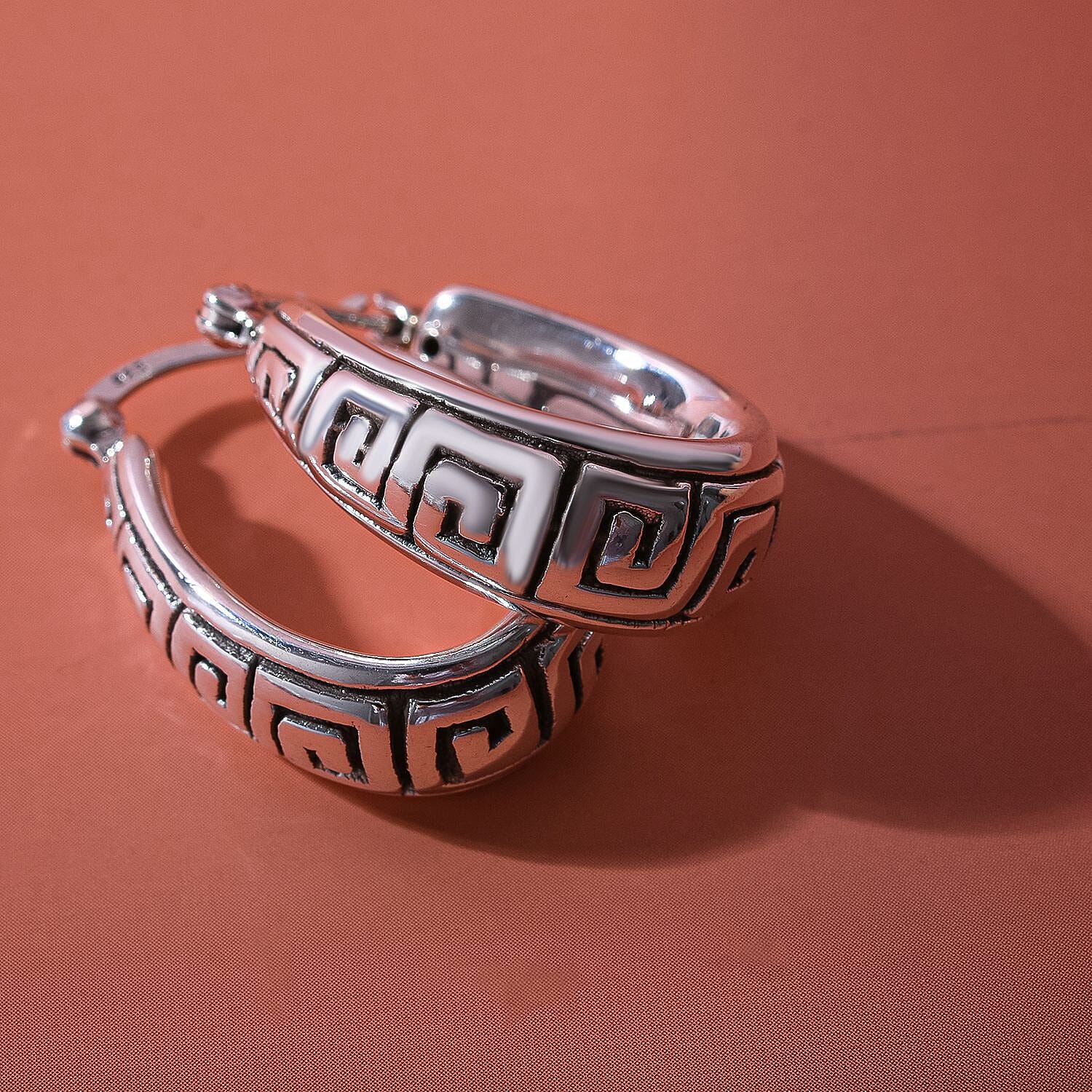 Sterling Silver Greek Key Earrings (With Clasp), Silver Wt. 5.00 Gms