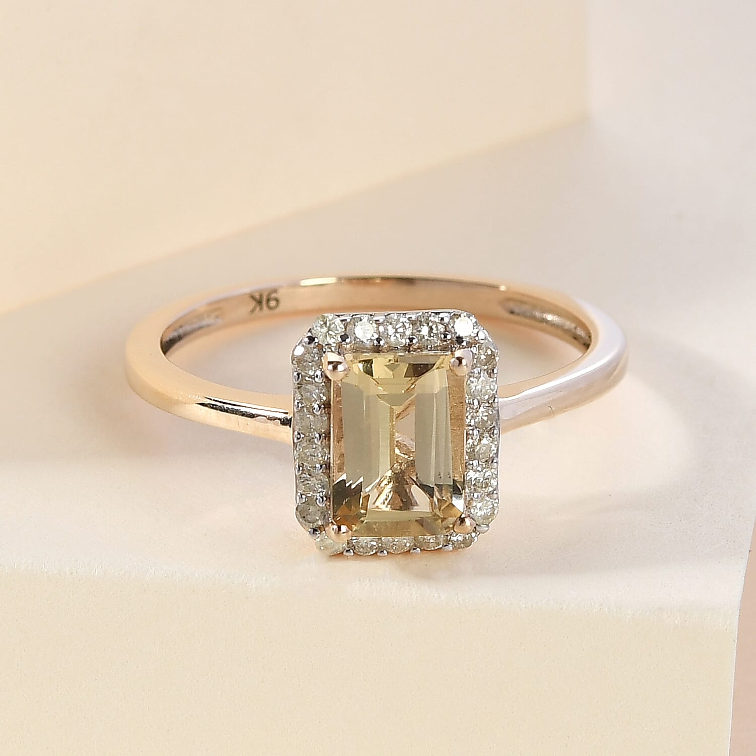 9K Yellow Gold AA Imperial Topaz and Diamond Halo Ring 1.31 Ct.