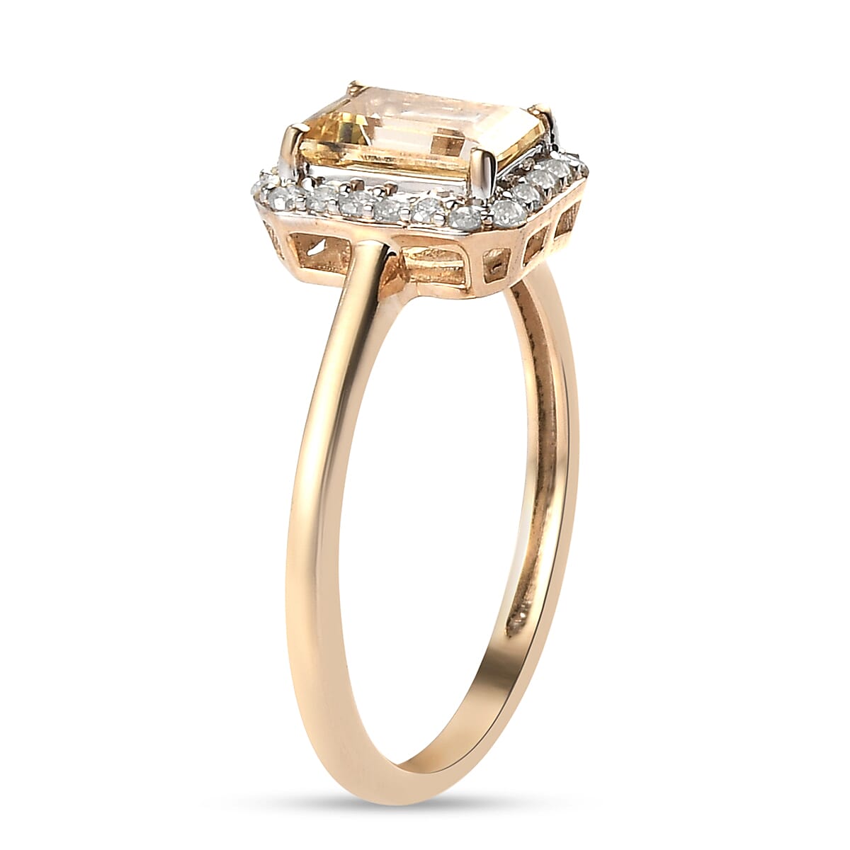 9K Yellow Gold AA Imperial Topaz and Diamond Halo Ring 1.31 Ct.