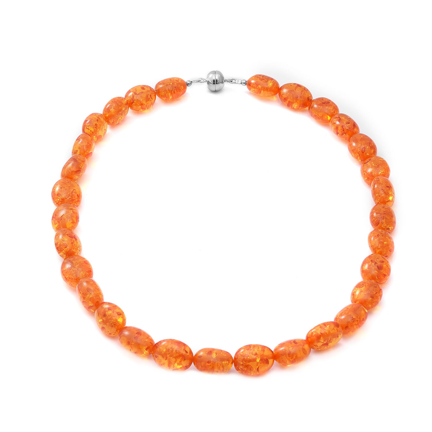 Natural AIG Certified Baltic Amber Necklace (Size - 20) with Magentic Lock in Rhodium Overlay Sterling Silver