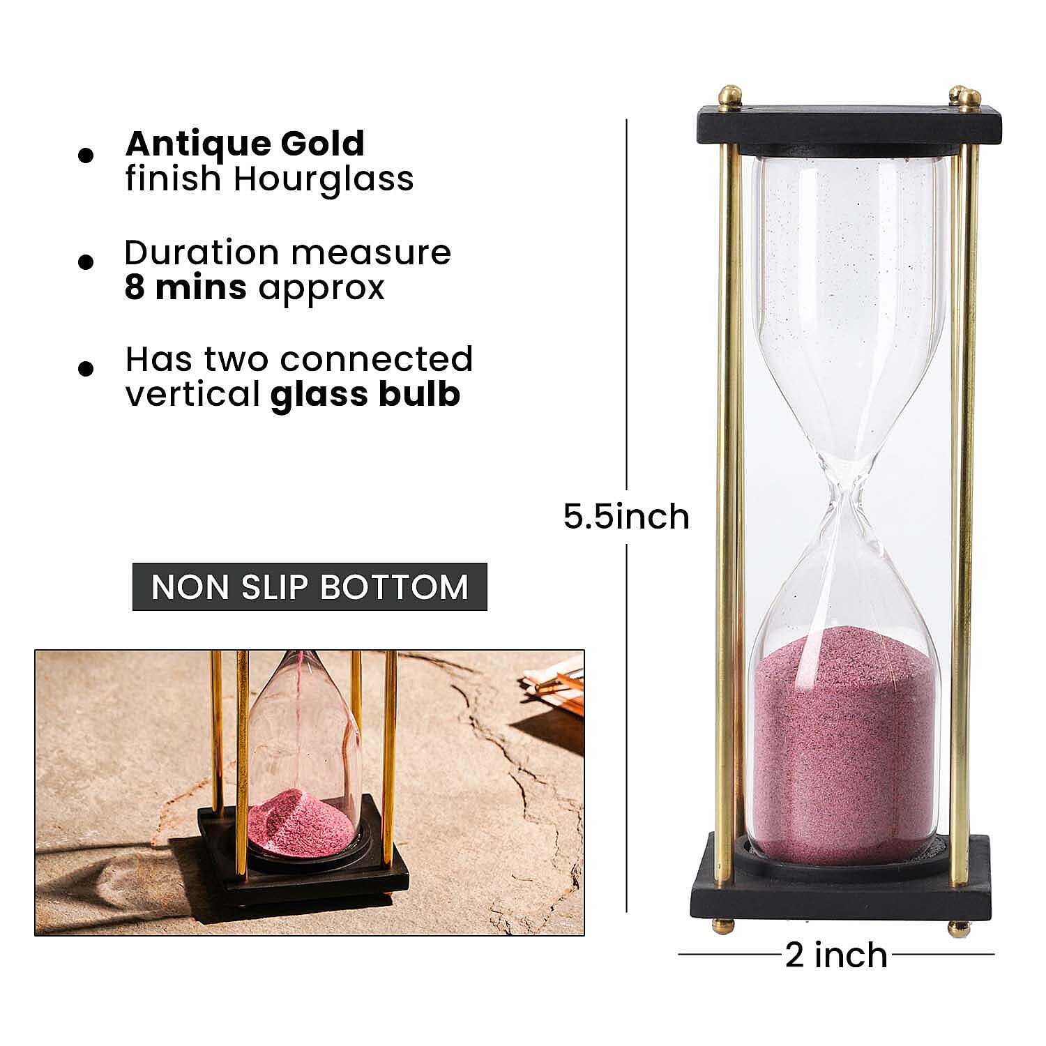 Handcrafted Purple Sand Wooden Hourglass (Duration 8 mins. Approx)