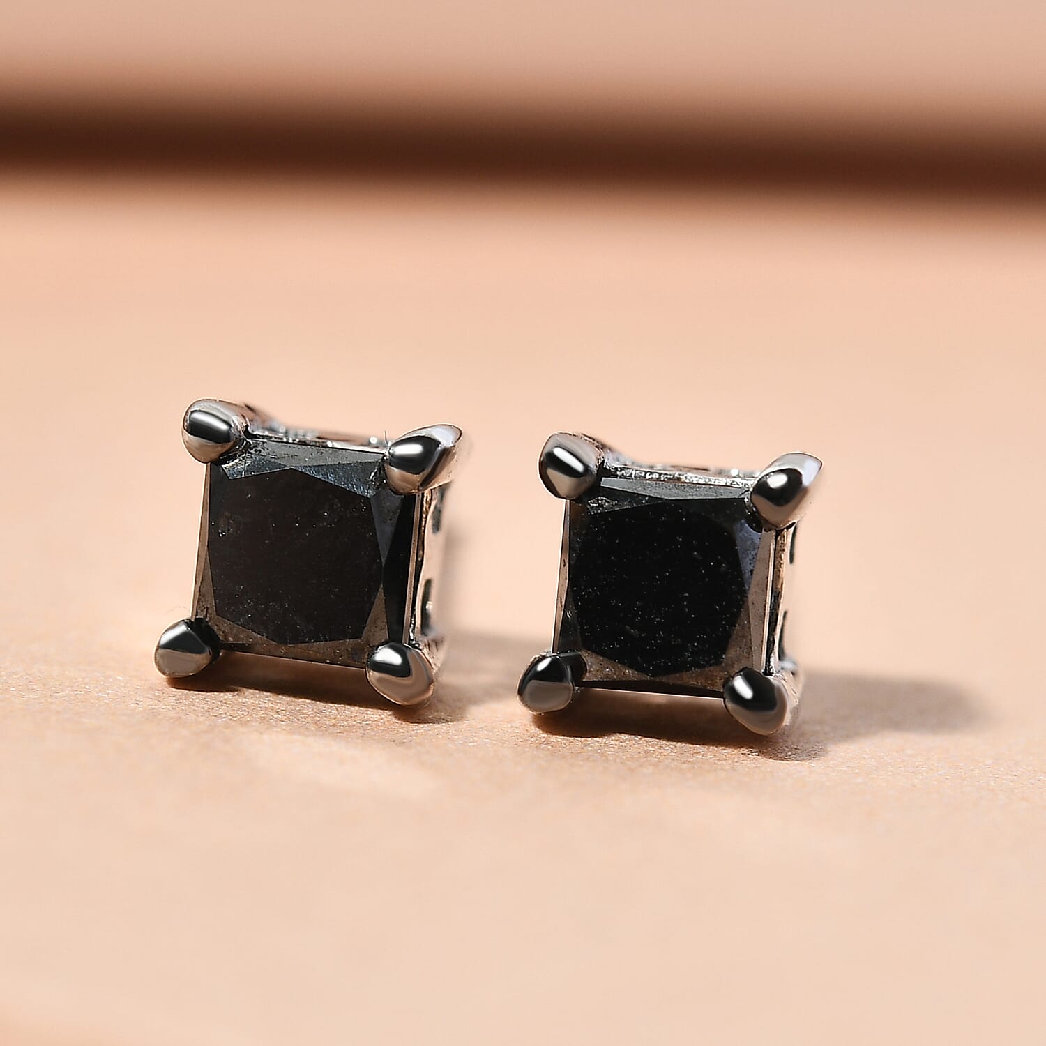 Black Diamond Stud Earrings ( With Push Back) in Platinum Overlay Sterling Silver 1.09 Ct.