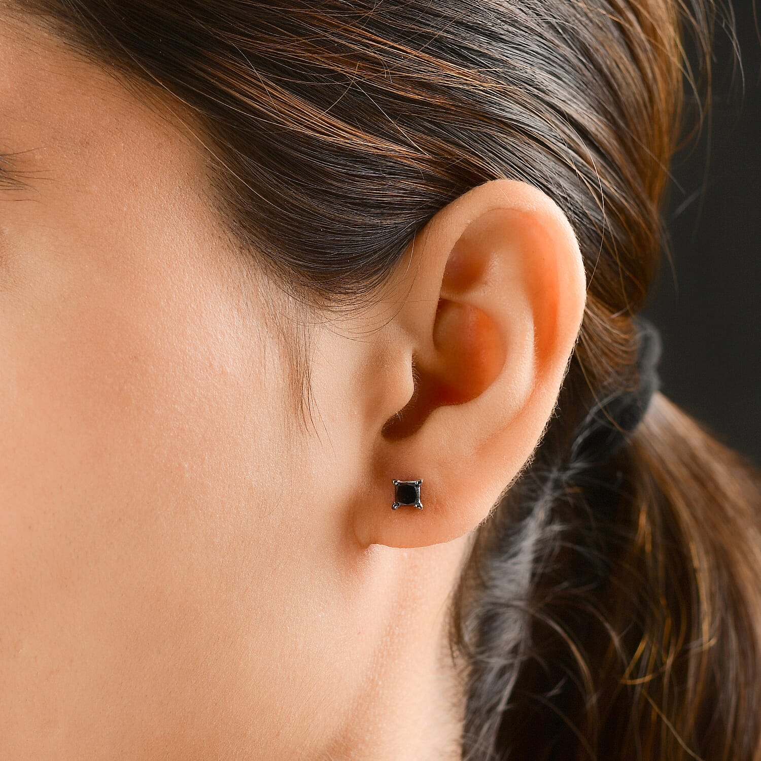 Black Diamond Stud Earrings ( With Push Back) in Platinum Overlay Sterling Silver 1.09 Ct.