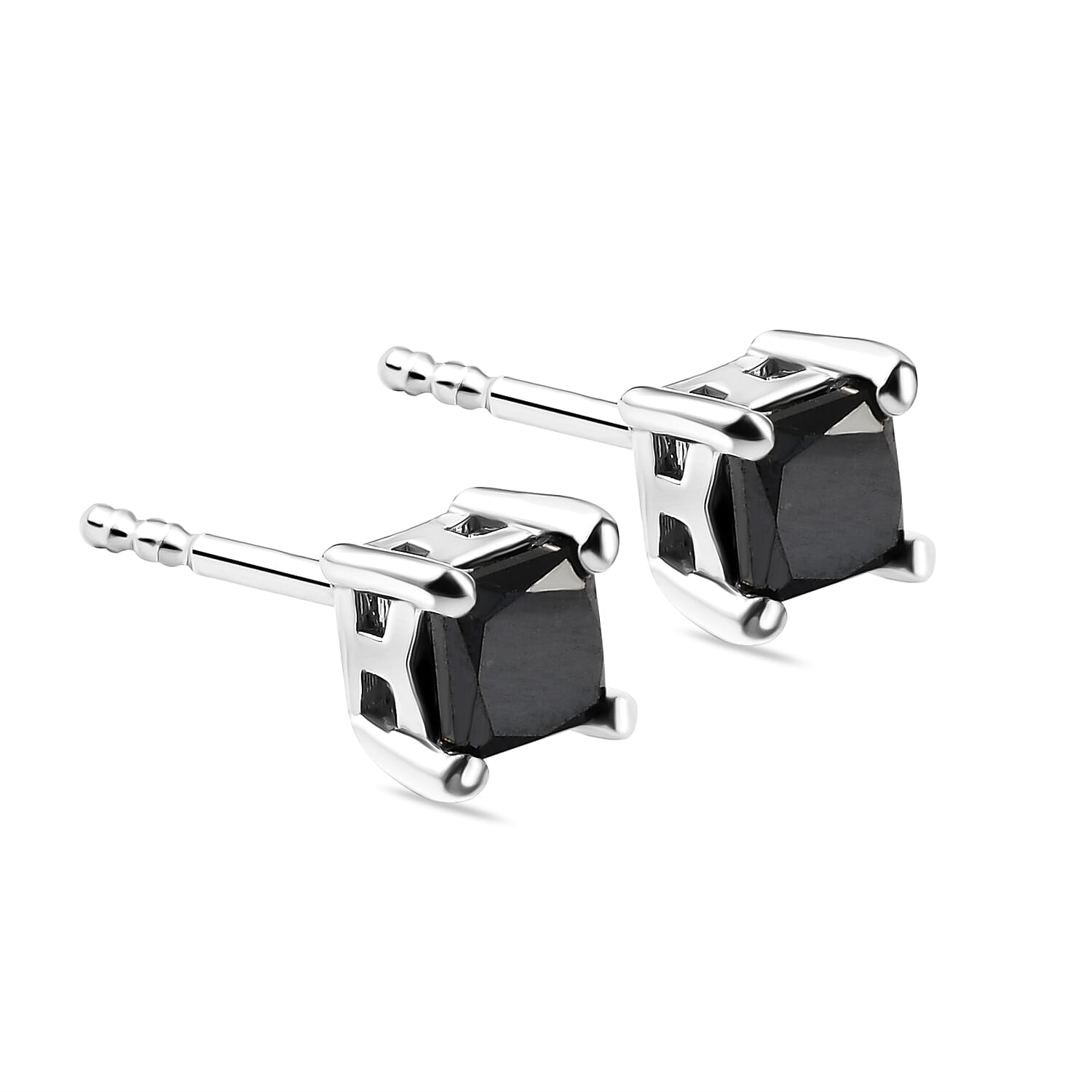 Black Diamond Stud Earrings ( With Push Back) in Platinum Overlay Sterling Silver 1.09 Ct.