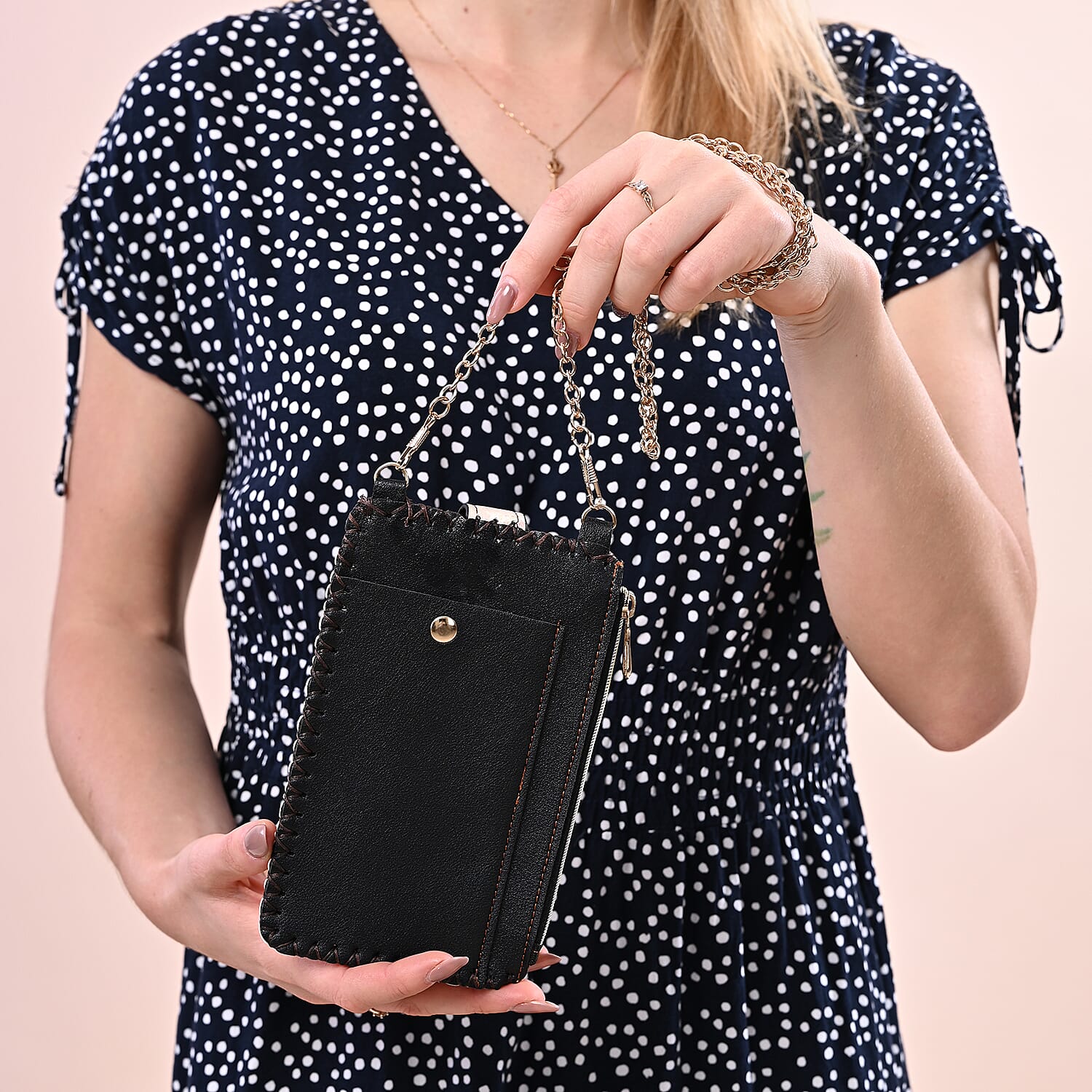 Stylish Dog Pattern Cell Phone Bag with Chain Shoulder Strap (Size 18x10cm) - Beige