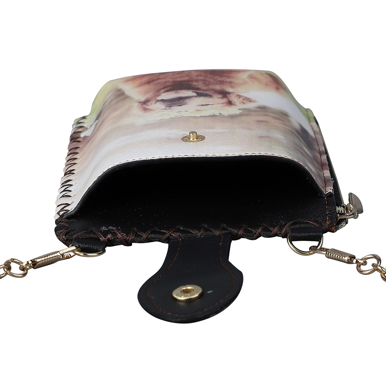 Stylish Dog Pattern Cell Phone Bag with Chain Shoulder Strap (Size 18x10cm) - Beige