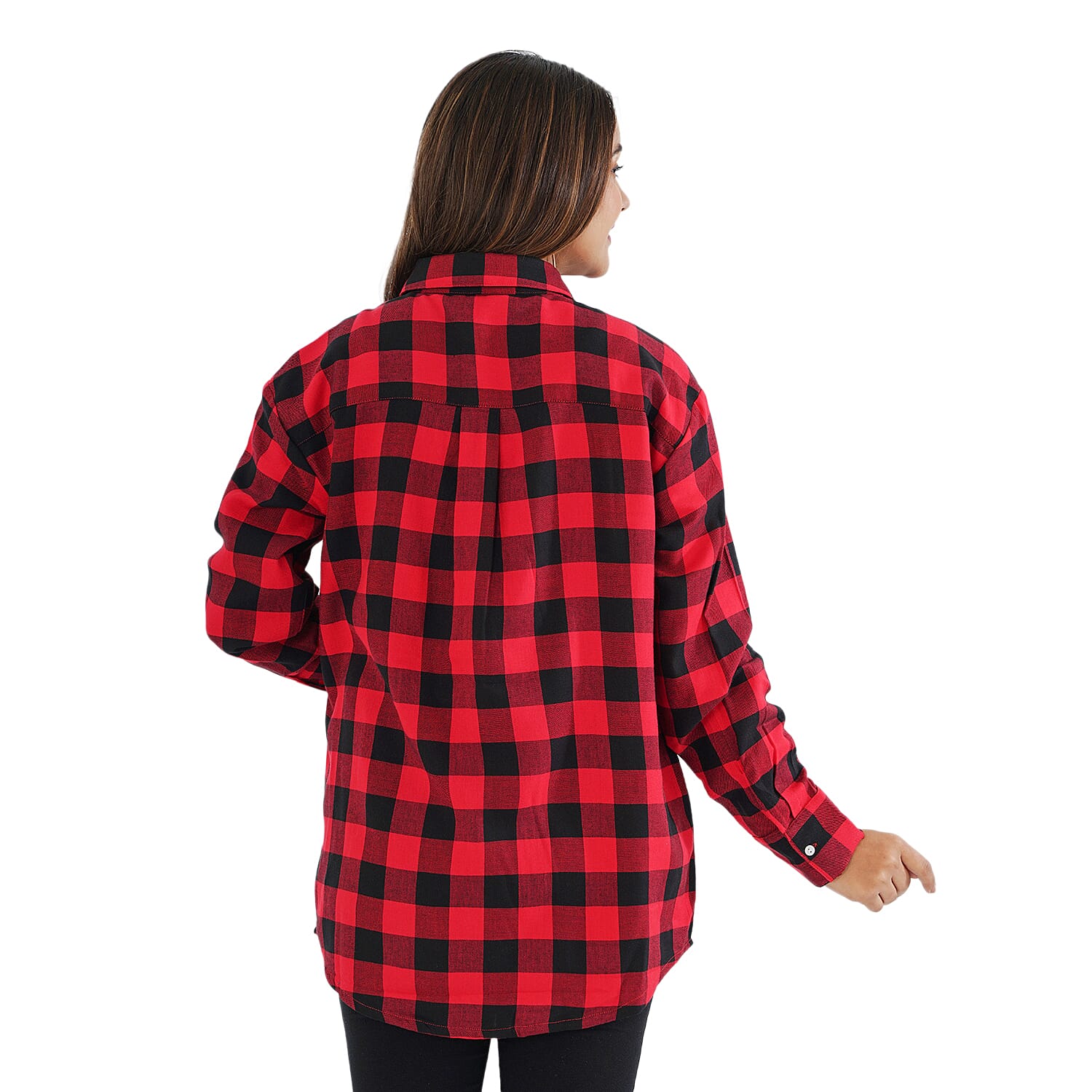 TAMSY 100% Viscose Check Shirt (Size L) - Red