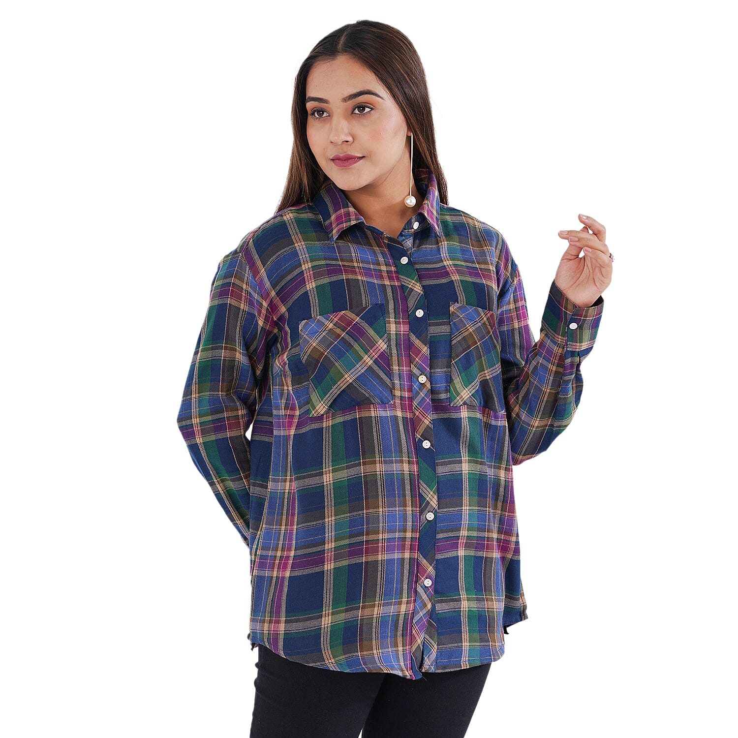 TAMSY 100% Viscose Check Shirt (Size M) - Multi