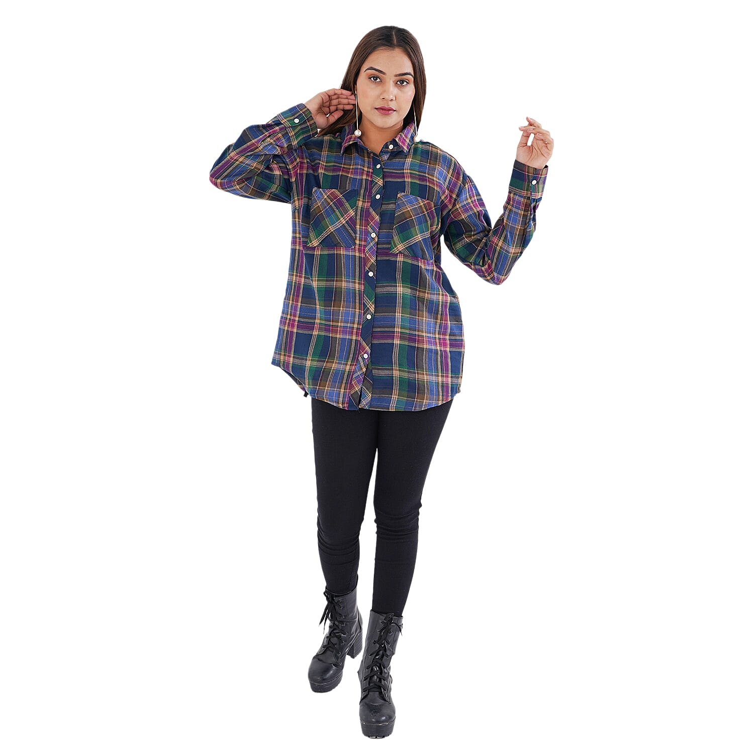 TAMSY 100% Viscose Check Shirt (Size M) - Multi