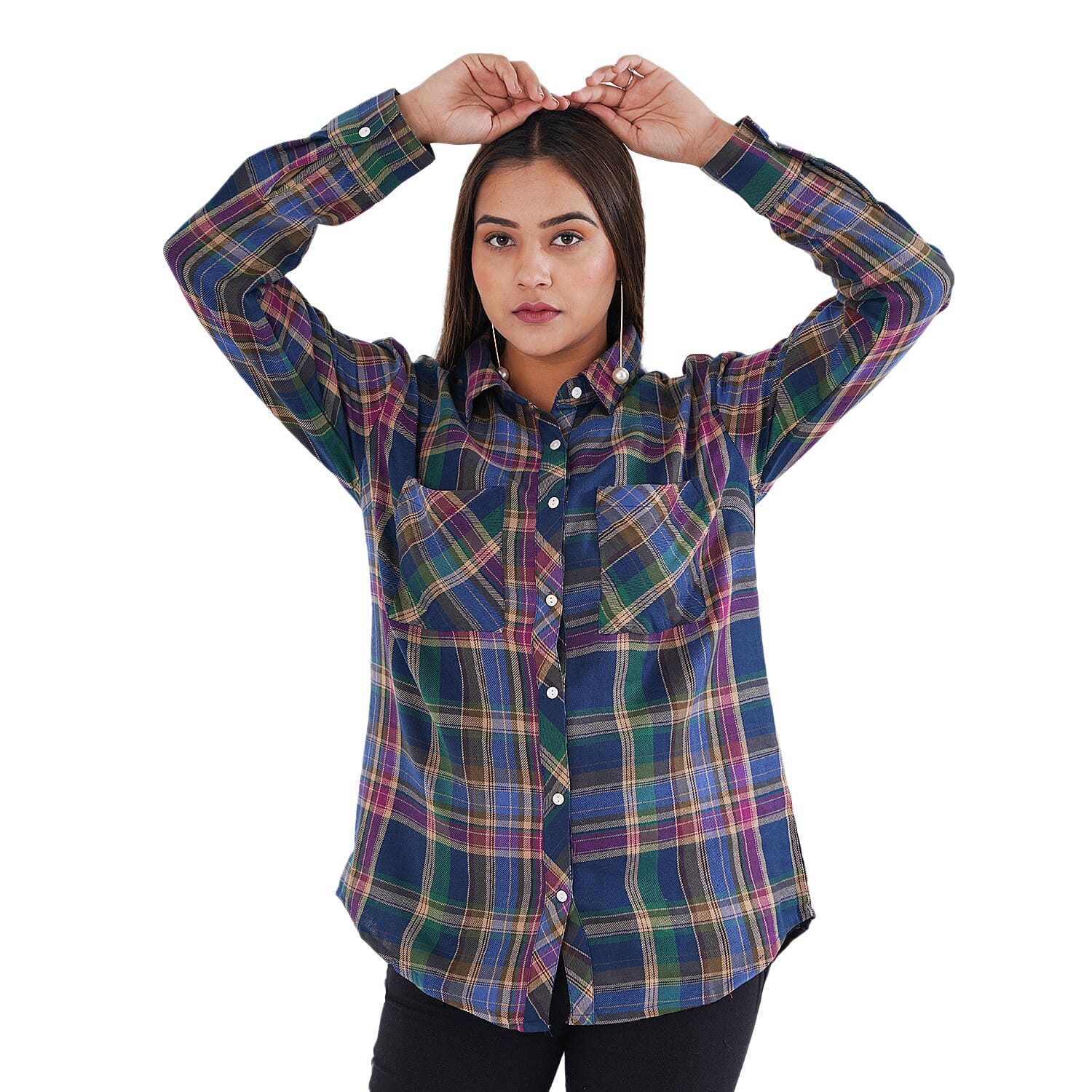 TAMSY 100% Viscose Check Shirt (Size M) - Multi