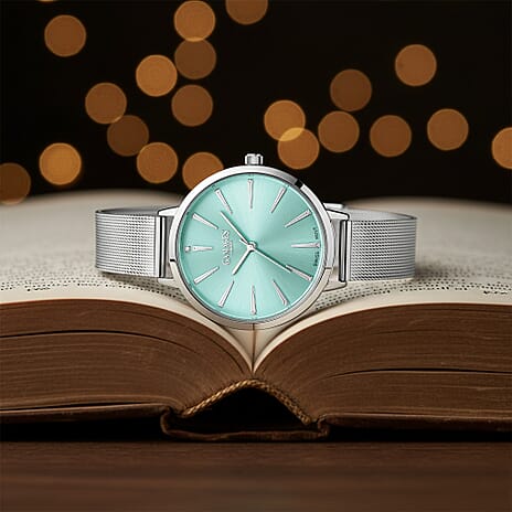 Gamages Of London Spectacle Swiss Quartz Diamond Set Ladies Watch in Silver Blue