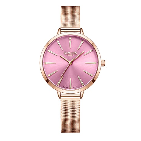 Gamages Of London Spectacle Swiss Quartz Ladies Diamond Set Watch in Rose Medium Pink