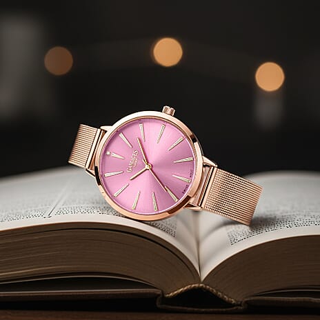 Gamages Of London Spectacle Swiss Quartz Ladies Diamond Set Watch in Rose Medium Pink