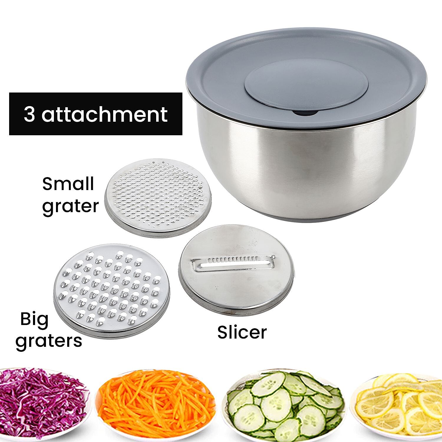 Splash Bowl with Antiskid Base with 3 Graters (Size 20x16 cm) - Silver Splash Bowl with Antiskid Base with 3 Graters (Size 20x16 cm) - Silver