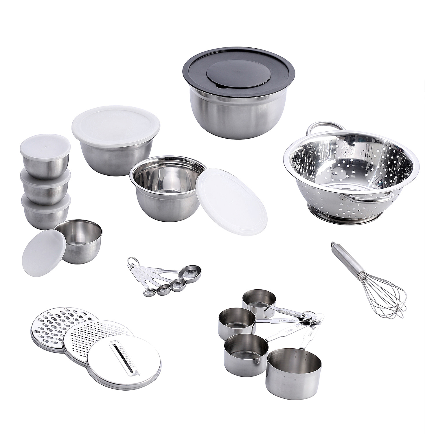 Set of 27 Kitchen Set is a Stainless Steel Collection of Food Prep Essentials for Cooking and Baking
