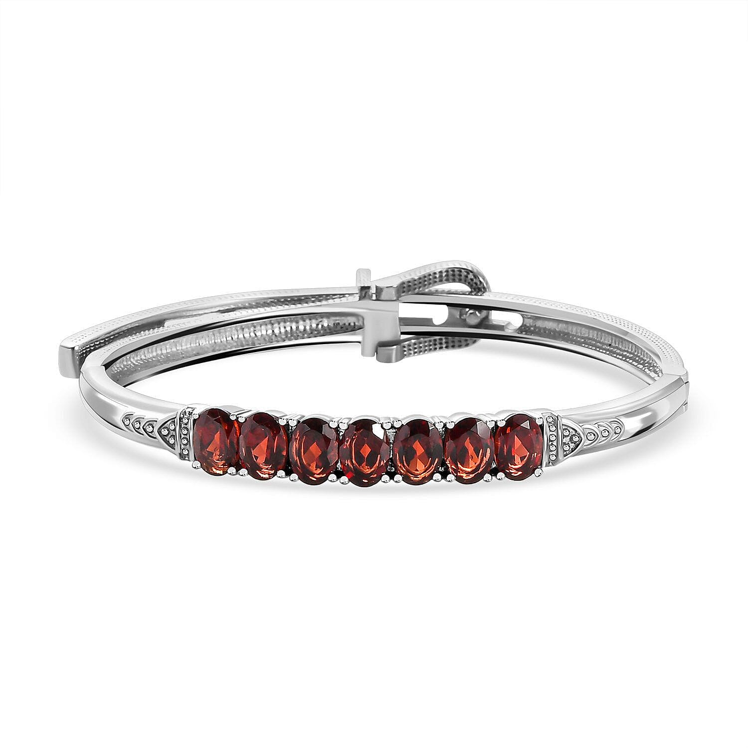 Red Garnet Adjustable Buckle Bangle (Size - 6.5 ) in Stainless Steel 6.67 Ct