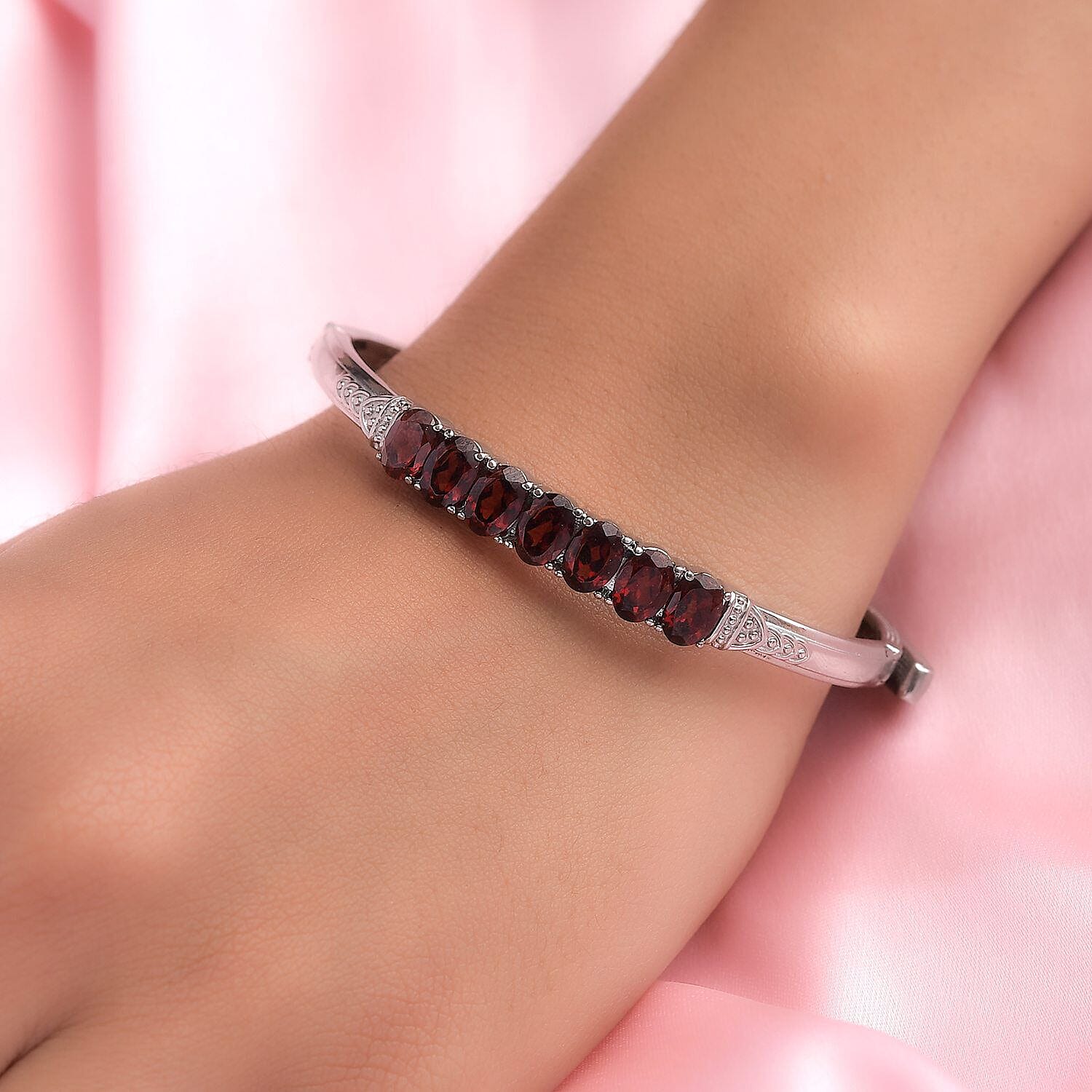 Red Garnet Adjustable Buckle Bangle (Size - 6.5 ) in Stainless Steel 6.67 Ct