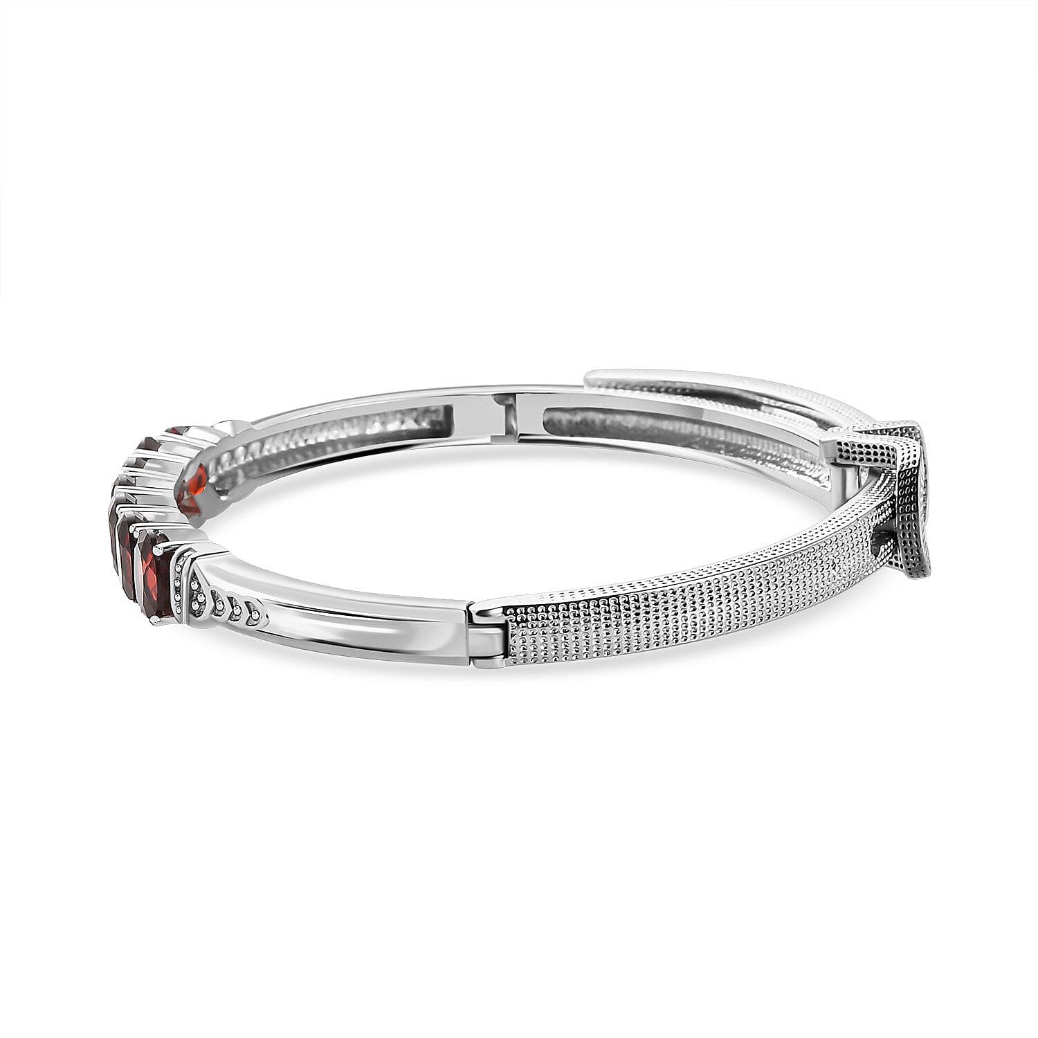 Red Garnet Adjustable Buckle Bangle (Size - 6.5 ) in Stainless Steel 6.67 Ct