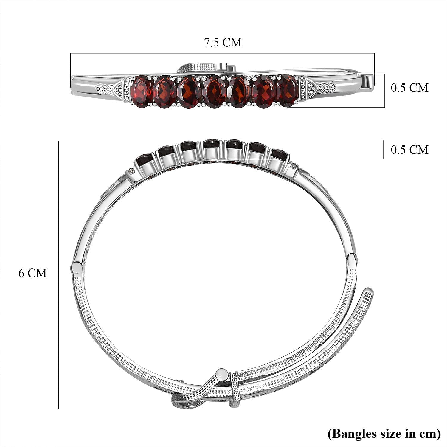 Red Garnet Adjustable Buckle Bangle (Size - 6.5 ) in Stainless Steel 6.67 Ct