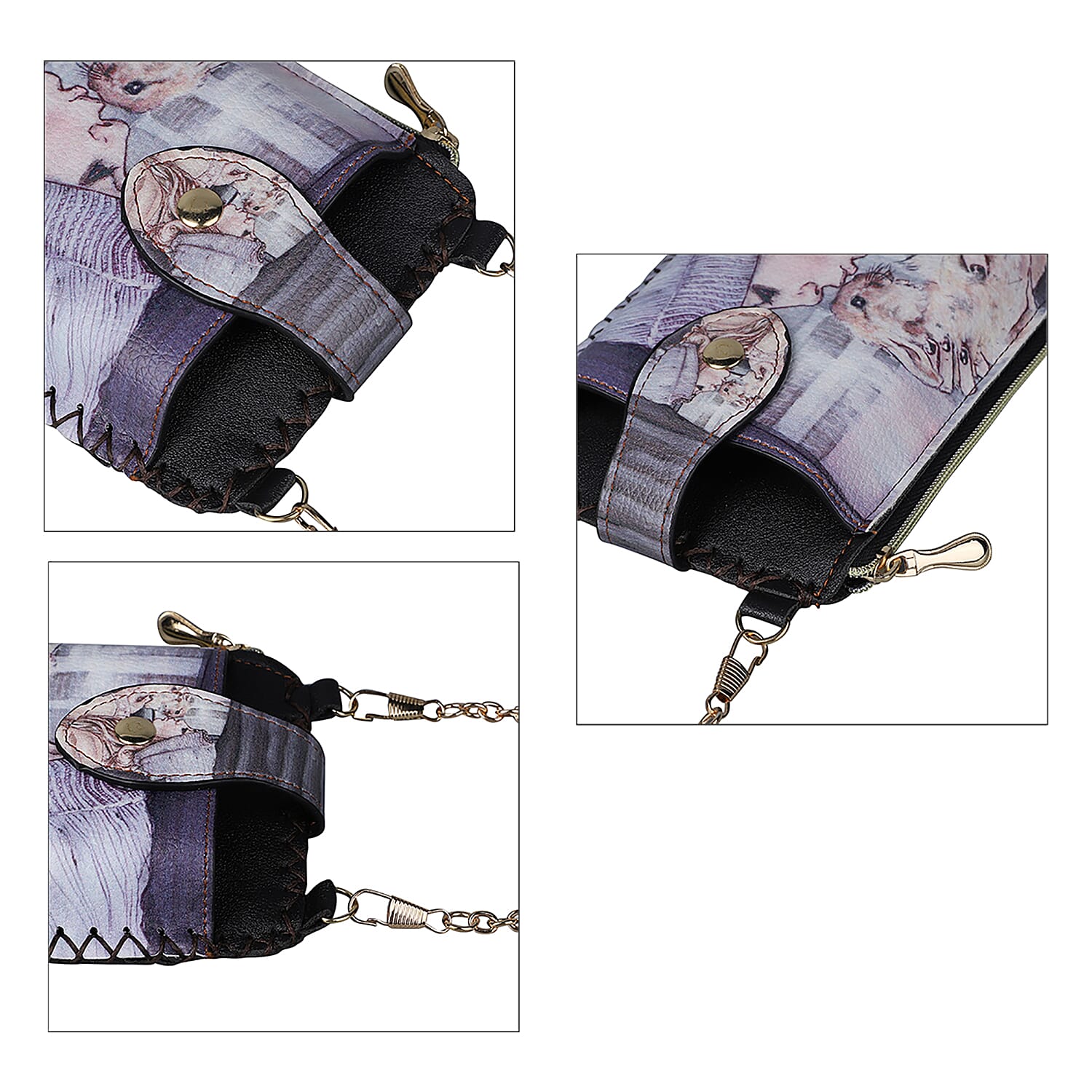 Stylish Girl Pattern Mobile Phone Bag with Chain Shoulder Strap (Size 18x10cm) - Black