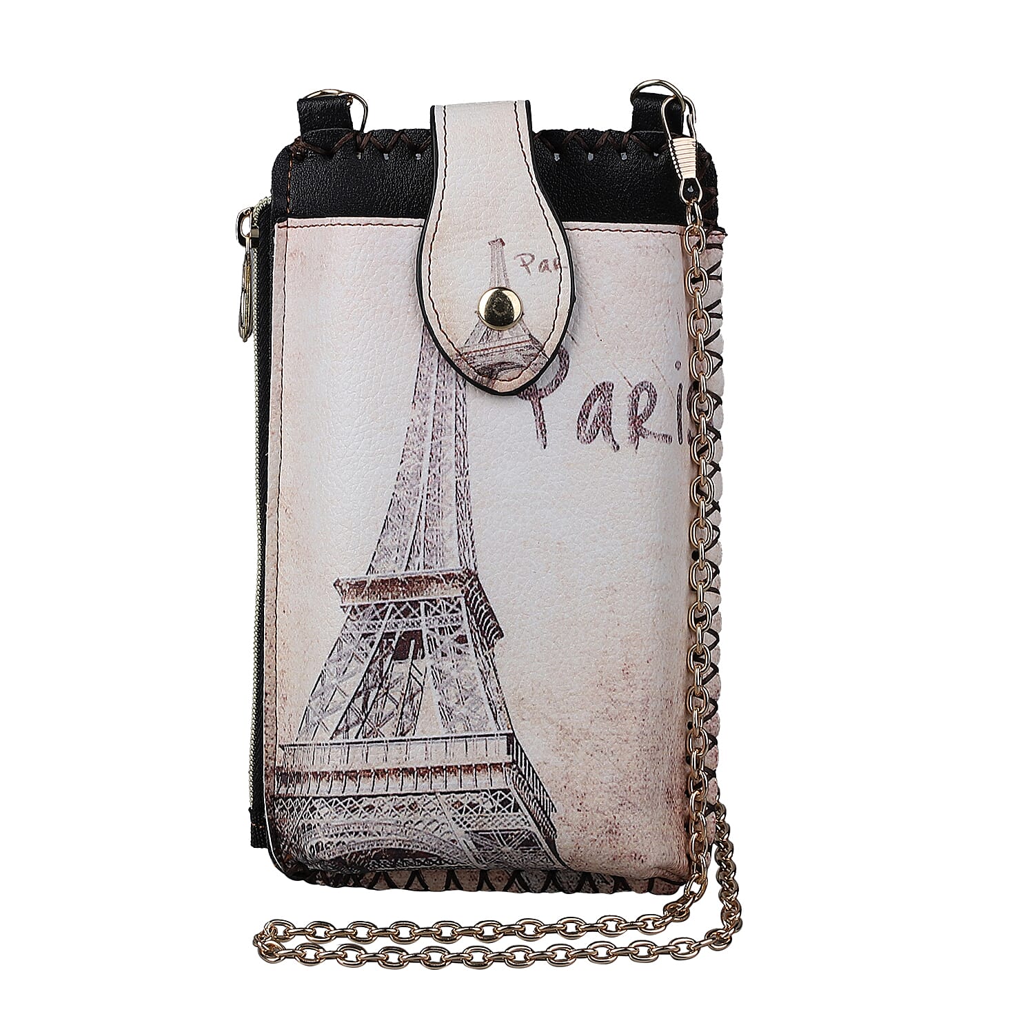 Stylish Eiffel Tower Pattern Mobile Phone Bag with Chain Shoulder Strap (Size 18x10cm) - Khaki