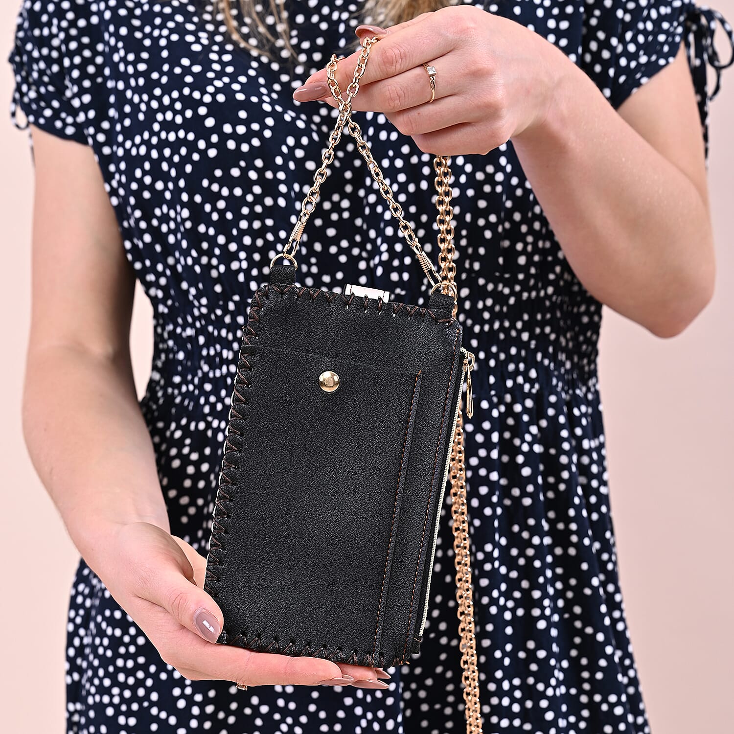 Stylish Eiffel Tower Pattern Mobile Phone Bag with Chain Shoulder Strap (Size 18x10cm) - Khaki