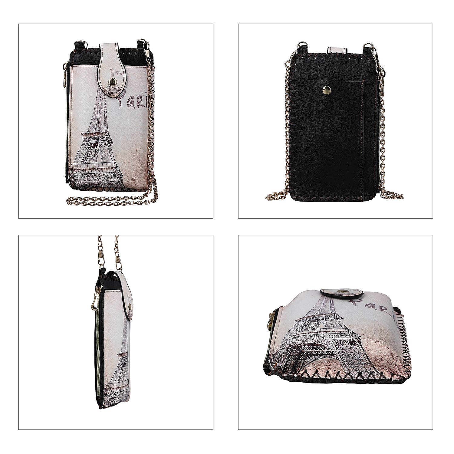 Stylish Eiffel Tower Pattern Mobile Phone Bag with Chain Shoulder Strap (Size 18x10cm) - Khaki