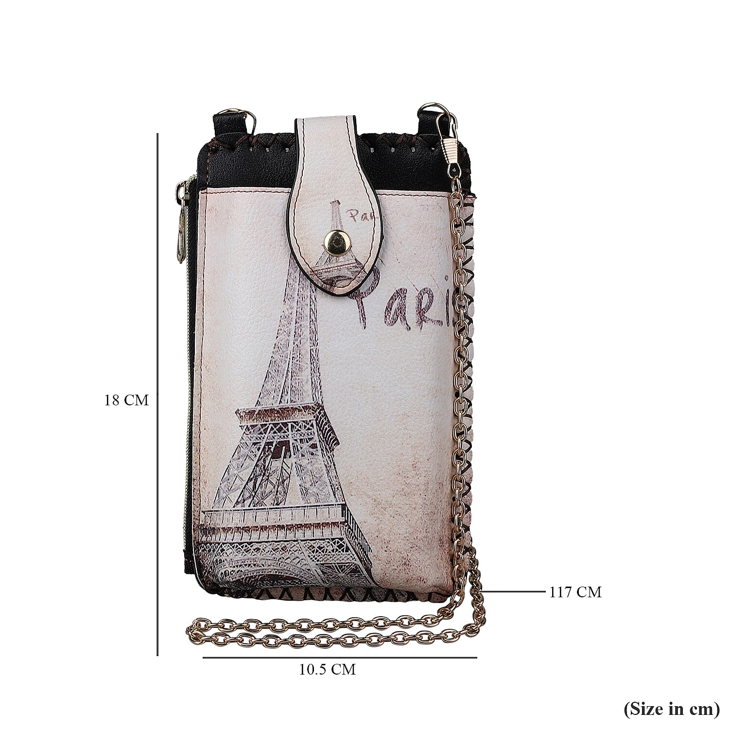Stylish Eiffel Tower Pattern Mobile Phone Bag with Chain Shoulder Strap (Size 18x10cm) - Khaki